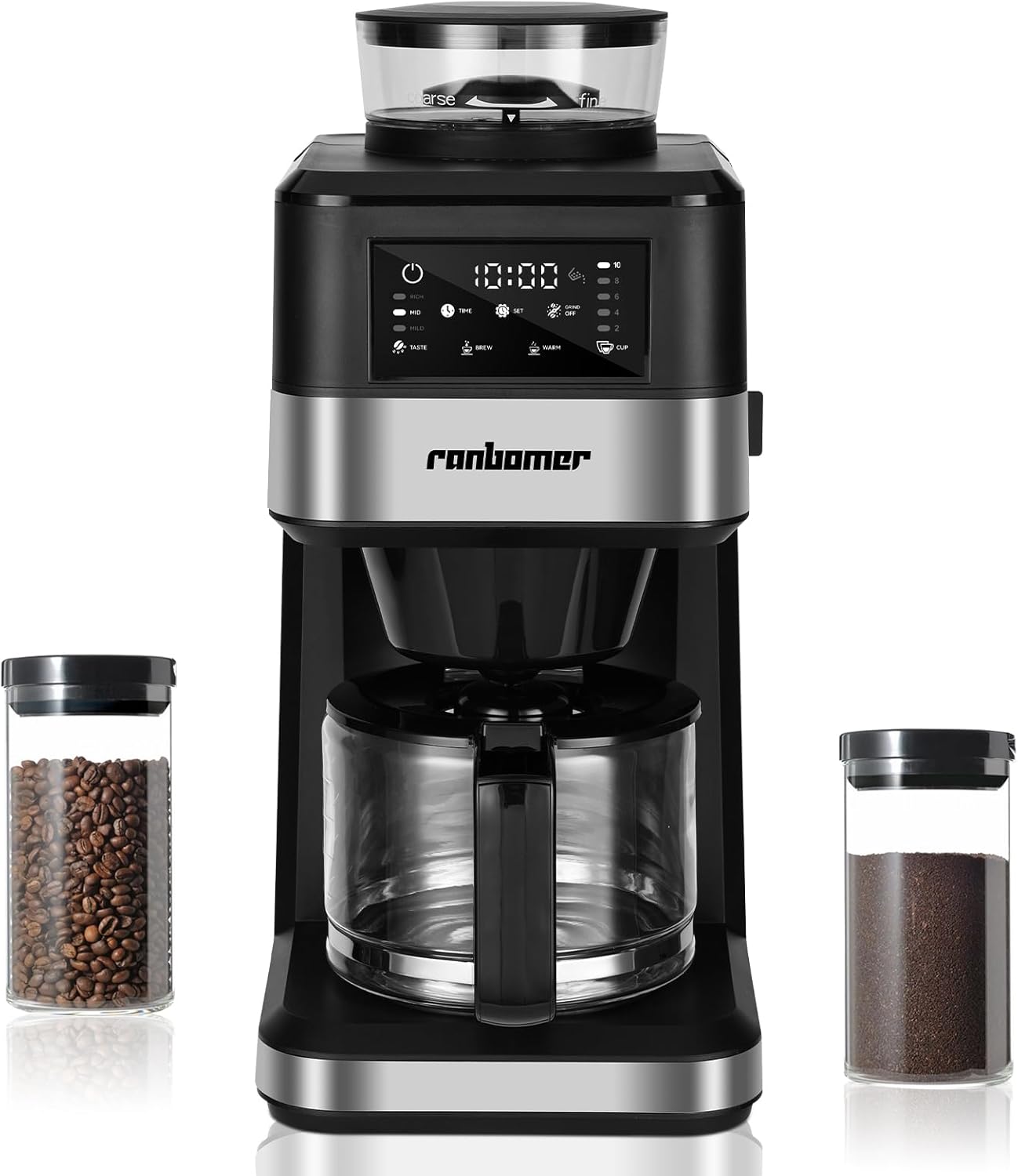 Ranbomer Coffee Maker With Grinder, 10 Cup Coffee Machine,Programmable Grind  Brew, Keep Warm Plate Coffee Machine and Burr Grinder Combo，51 oz