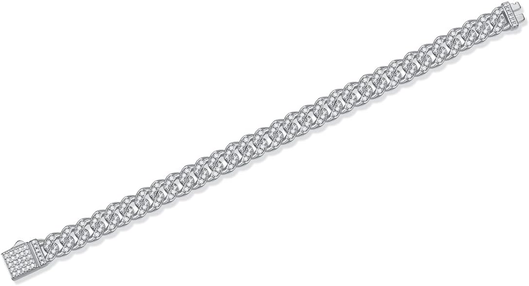 FANCIME 3-3.54 Carats Moissanite Bracelet,8MM Lab Created Moissanite Cuban Link Bracelet 925 Sterling Silver Cuban Bracelet D Color VVS1 Round Cut Bling Iced Out Miami Diamond Link Bracelet for Women Men · v4
