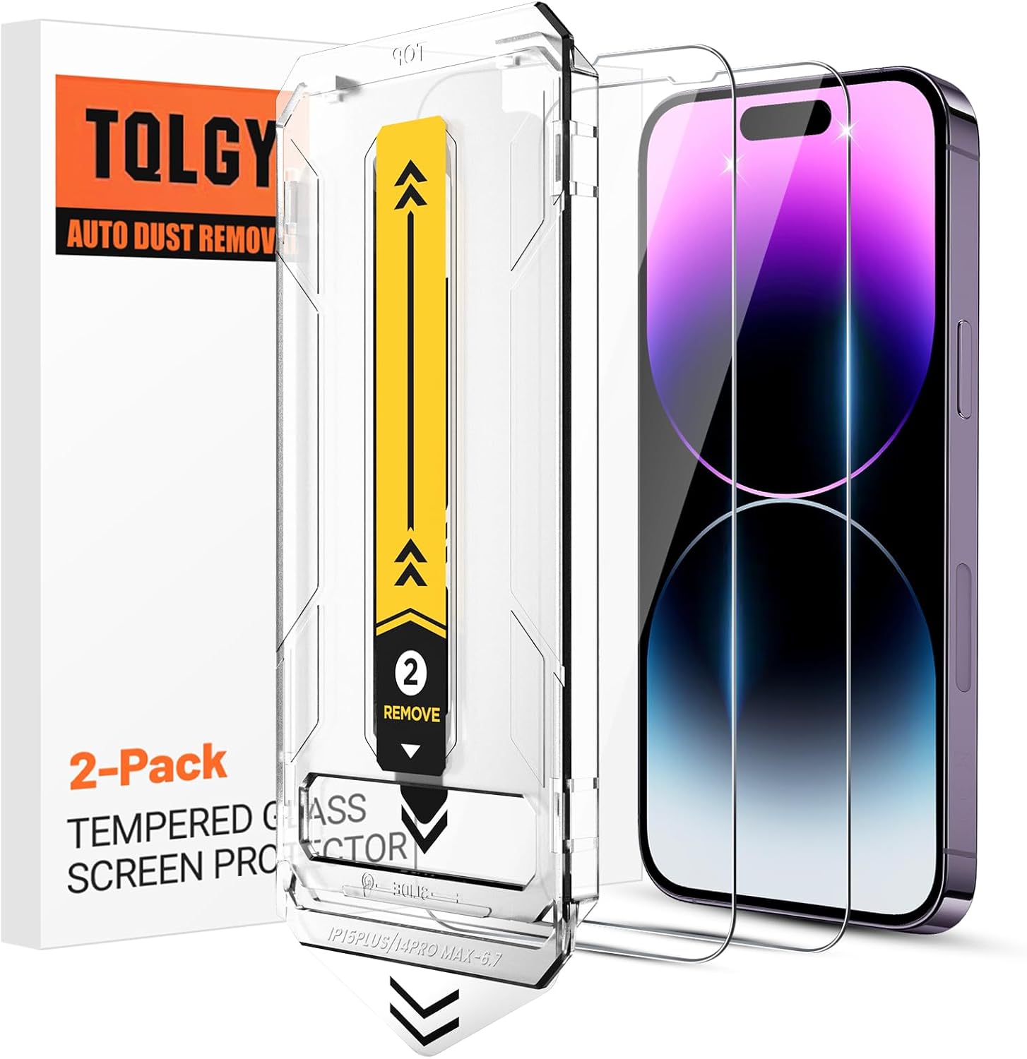 TQLGY 2 पैक iPhone 14 प्रो मैक्स स्क्रीन प्रोटेक्टर के लिए, मिलिट्री ग्रेड शैटरप्रूफ 9H टेम्पर्ड ग्लास, ऑटो डस्ट रिमूवल इंस्टॉलेशन, HD क्लियर, एंटी-स्क्रैच, एंटी-फिंगरप्रिंट, कोई बबल नहीं