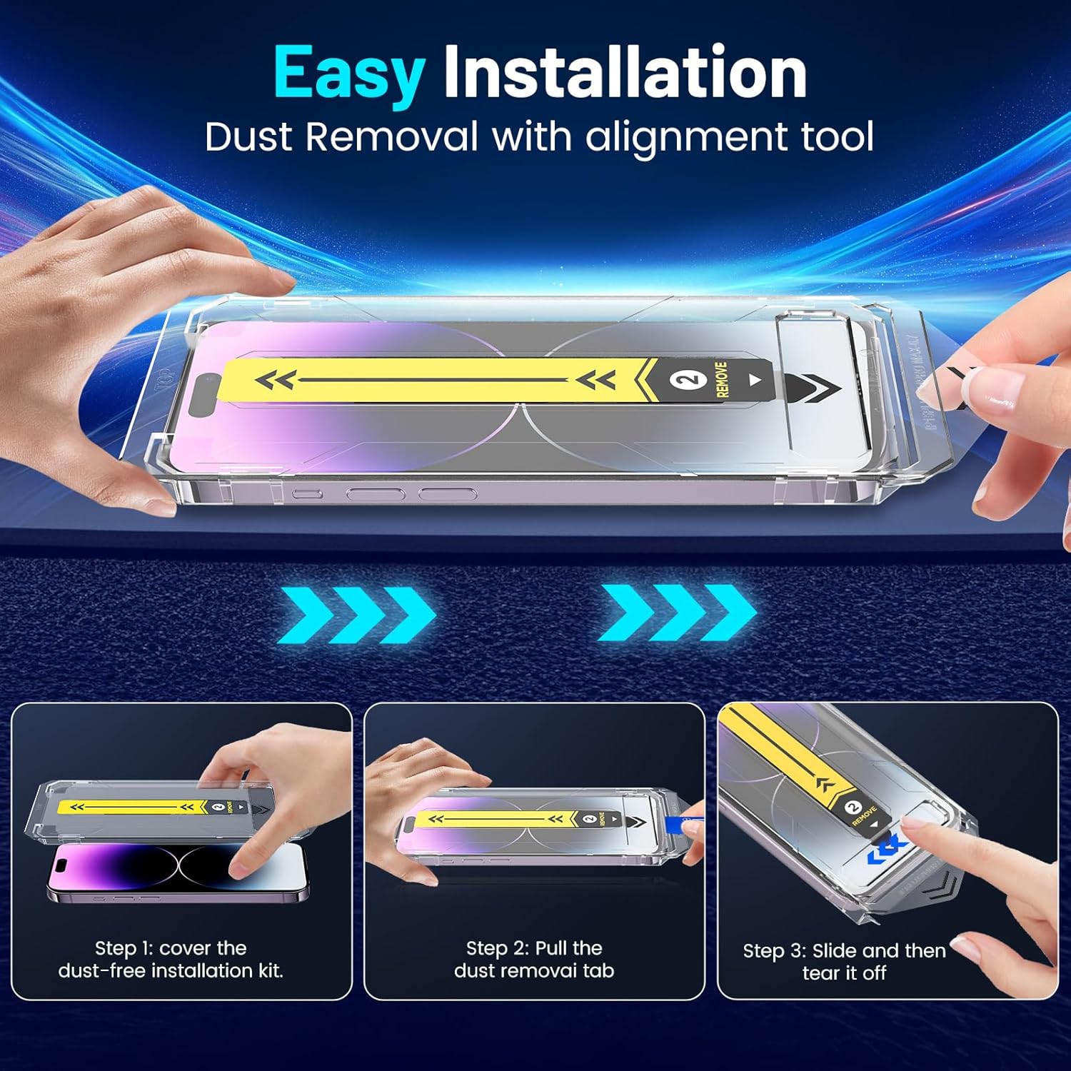 TQLGY 2 Pack dla iPhone 14 Pro Max ochraniacz ekranu, odporne na rozbicie szkło hartowane 9H klasy wojskowej, instalacja automatycznego usuwania kurzu, HD Clear, zapobiegająca zarysowaniom, przeciw odciskom palca, bez pęcherzyków