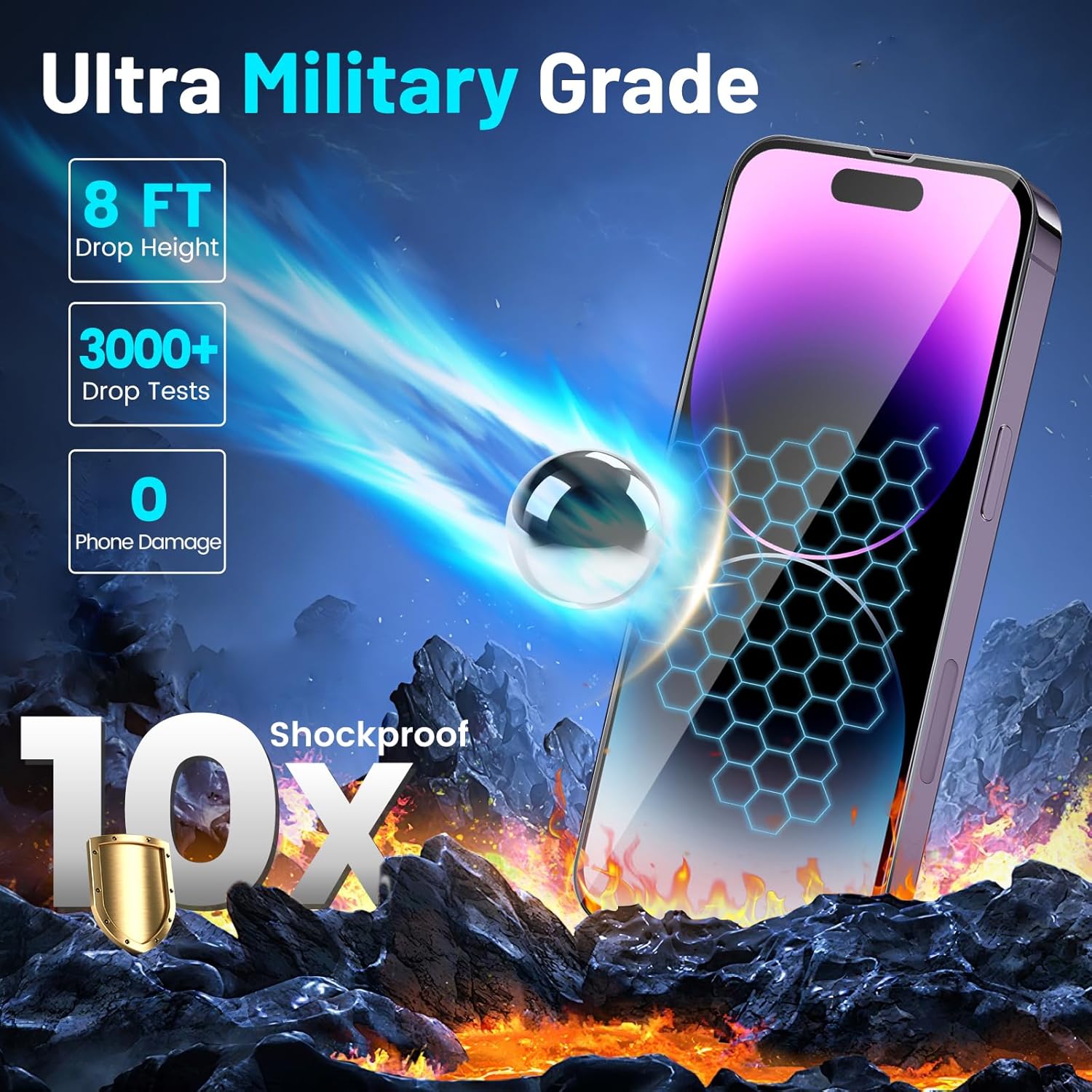 TQLGY 2 Pack dla iPhone 14 Pro Max ochraniacz ekranu, odporne na rozbicie szkło hartowane 9H klasy wojskowej, instalacja automatycznego usuwania kurzu, HD Clear, zapobiegająca zarysowaniom, przeciw odciskom palca, bez pęcherzyków