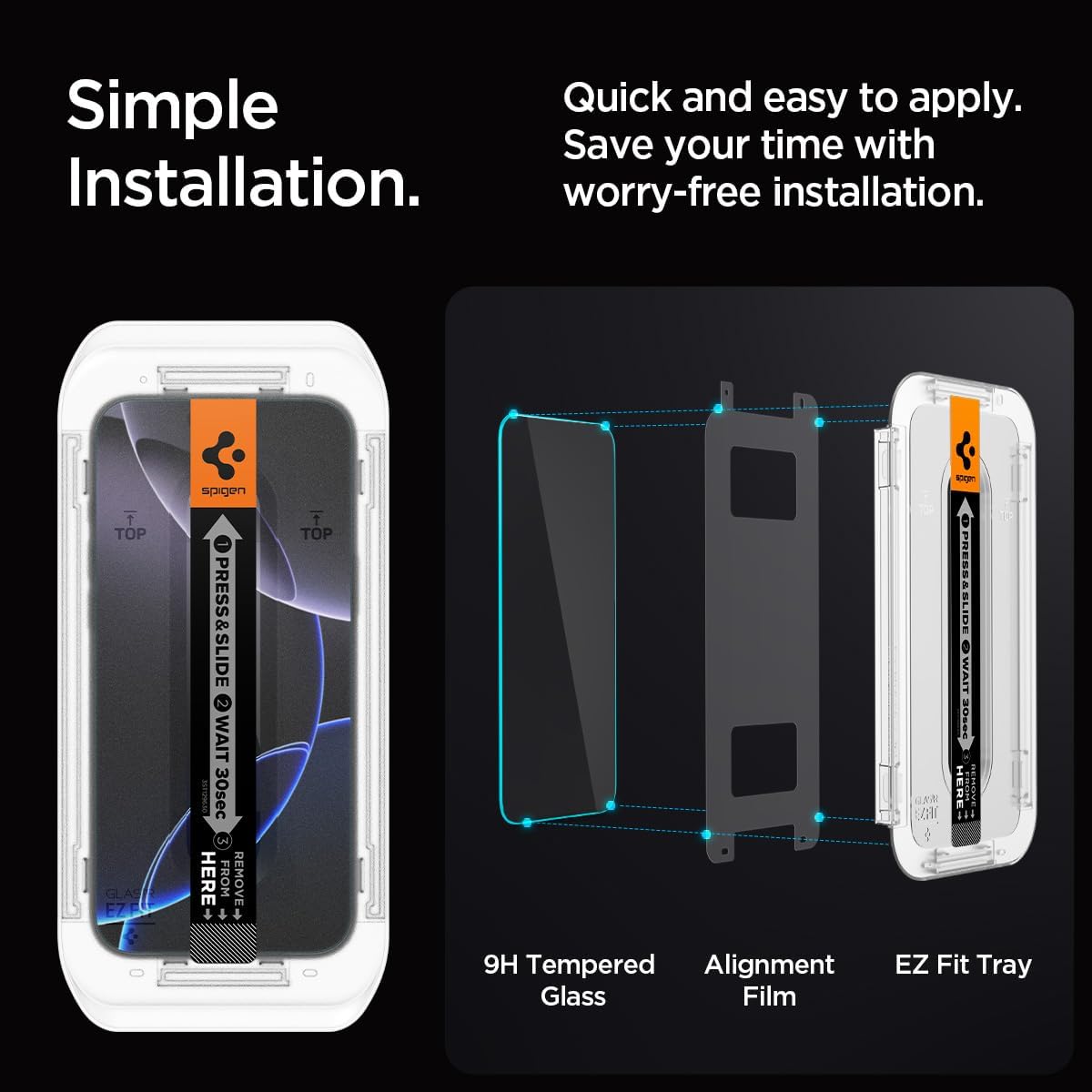 Pelindung Layar Kaca Tempered Spigen [GlasTR EZ FIT - Privasi] Dirancang untuk iPhone 16 Pro [Paket 2]