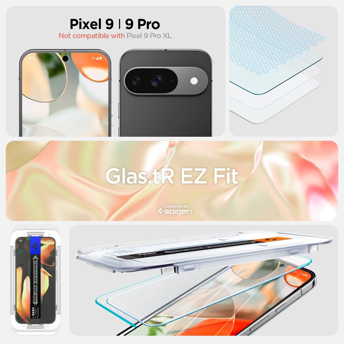Spigen Tempered Glass Screen Protector [GlasTR EZ FIT] designed for Pixel 9 / Pixel 9 Pro [Case Friendly] - 2 Pack · v2