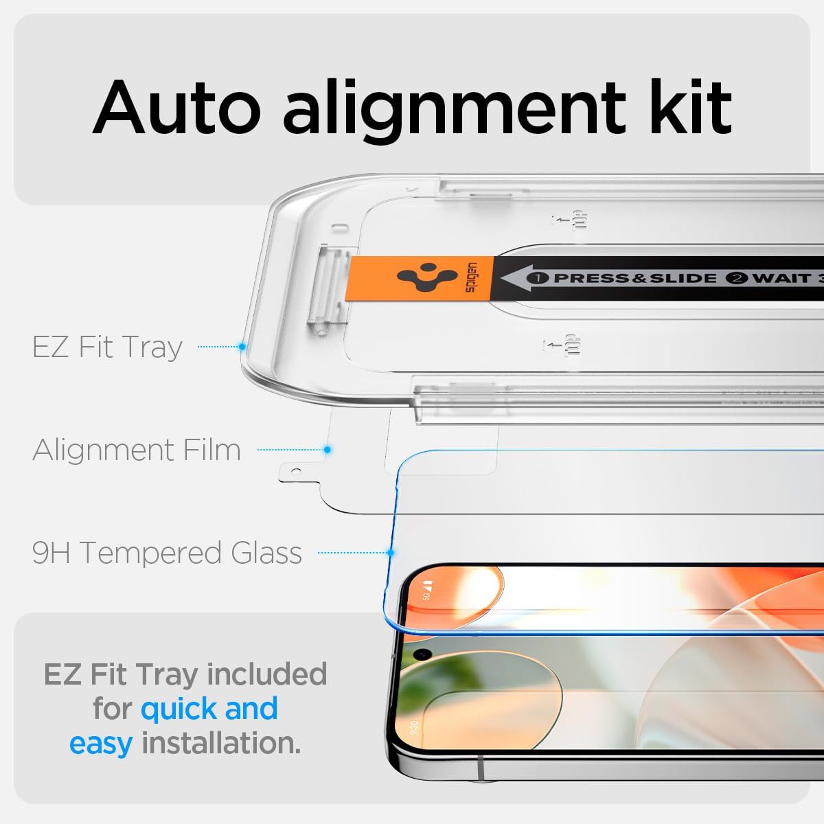 Spigen Tempered Glass Screen Protector [GlasTR EZ FIT] designed for Pixel 9 / Pixel 9 Pro [Case Friendly] - 2 Pack · v2