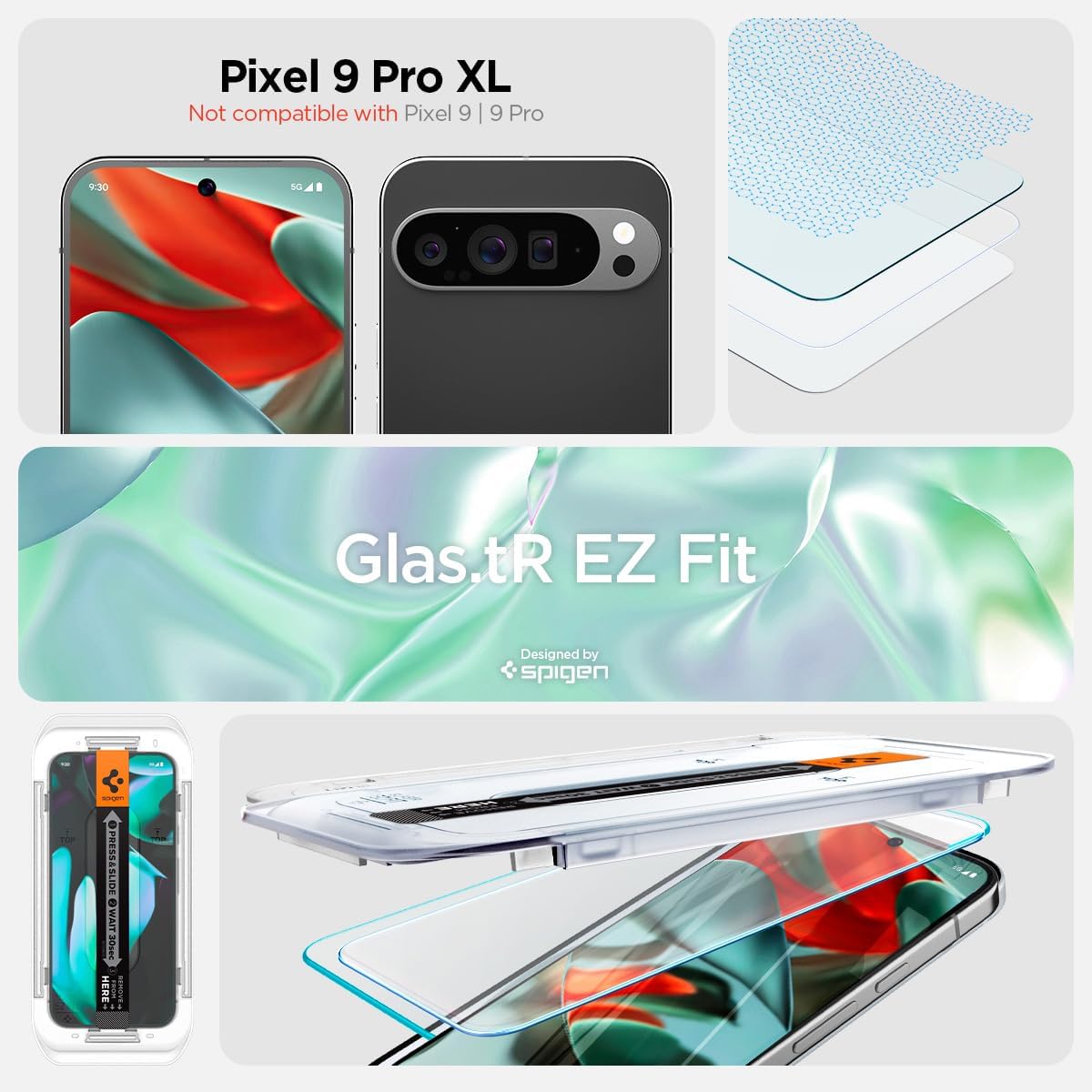 Spigen Displayschutz aus gehärtetem Glas [GlastR EZ FIT], entworfen für Pixel 9 Pro XL [hüllenfreundlich] — 2er-Pack
