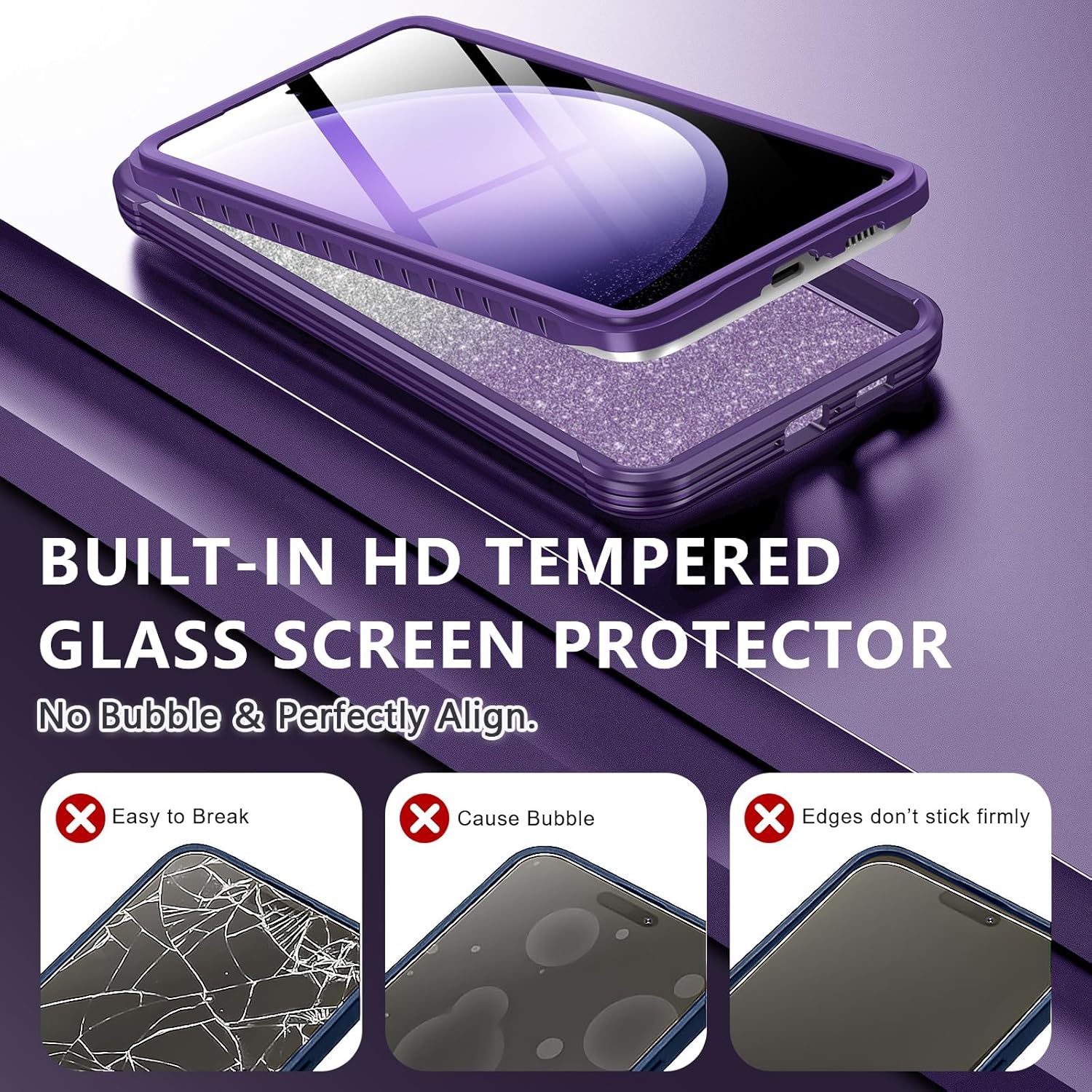 Hekodonk for Samsung Galaxy S23 FE Case Glitter,Compatible with MagSafe[Built-in Screen Protector Camera Lens Protector] Full Body Shockproof Protective Bling Phone Case for Galaxy S23 FE,Amethyst
