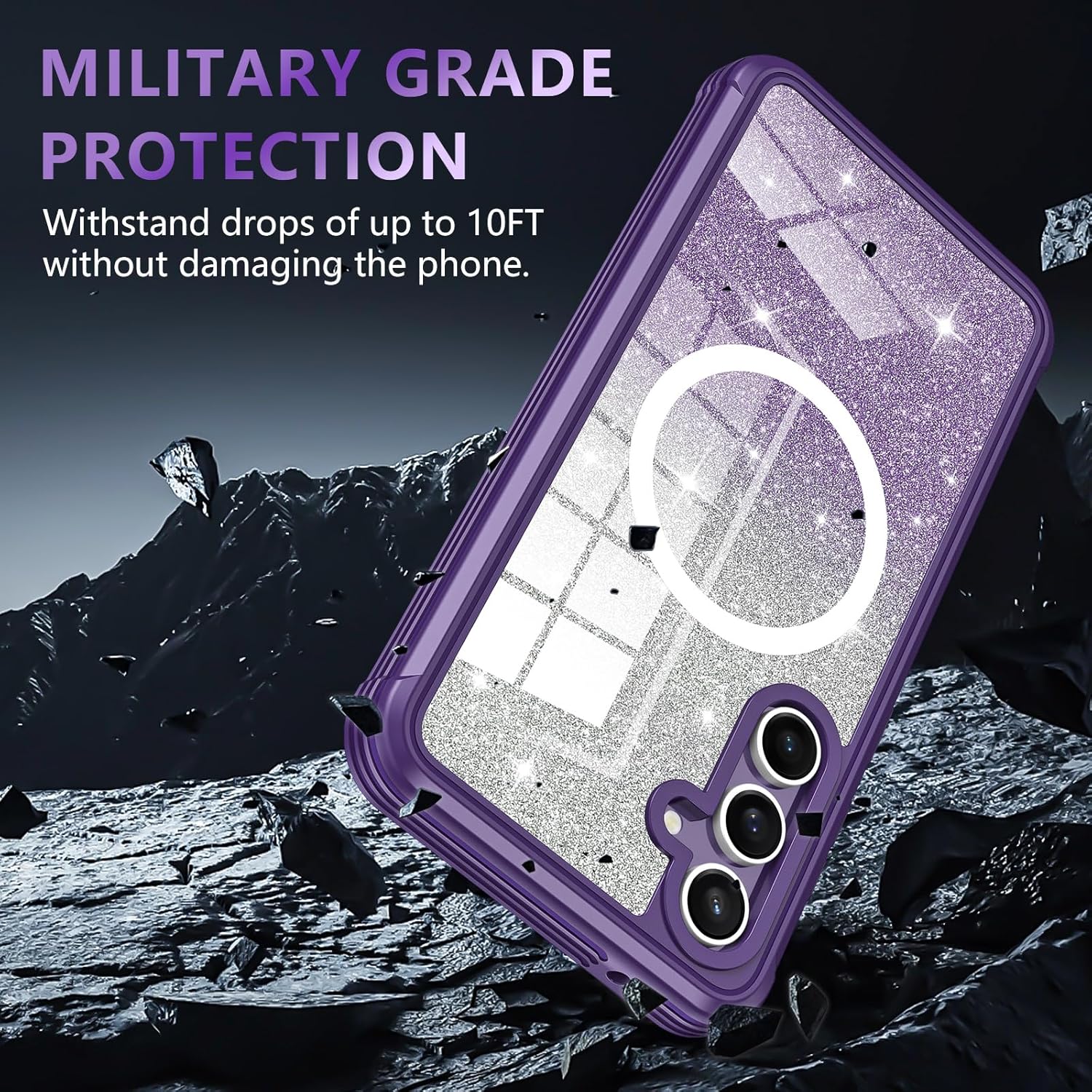 Hekodonk for Samsung Galaxy S23 FE Case Glitter,Compatible with MagSafe[Built-in Screen Protector Camera Lens Protector] Full Body Shockproof Protective Bling Phone Case for Galaxy S23 FE,Amethyst