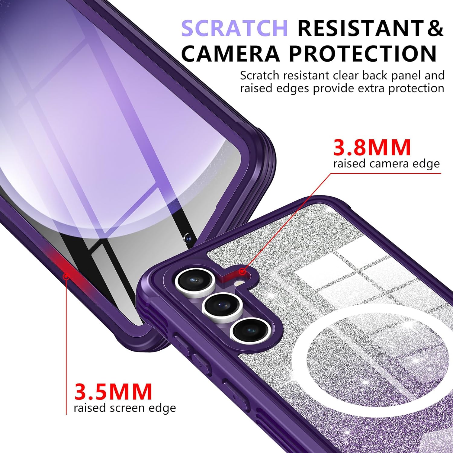 Hekodonk for Samsung Galaxy S23 FE Case Glitter,Compatible with MagSafe[Built-in Screen Protector Camera Lens Protector] Full Body Shockproof Protective Bling Phone Case for Galaxy S23 FE,Amethyst