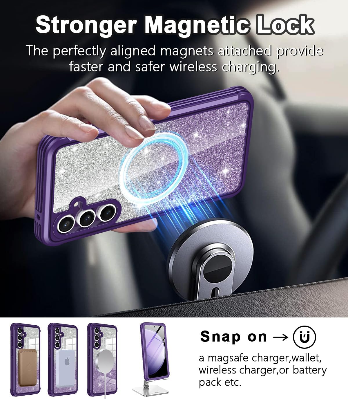 Hekodonk for Samsung Galaxy S23 FE Case Glitter,Compatible with MagSafe[Built-in Screen Protector Camera Lens Protector] Full Body Shockproof Protective Bling Phone Case for Galaxy S23 FE,Amethyst