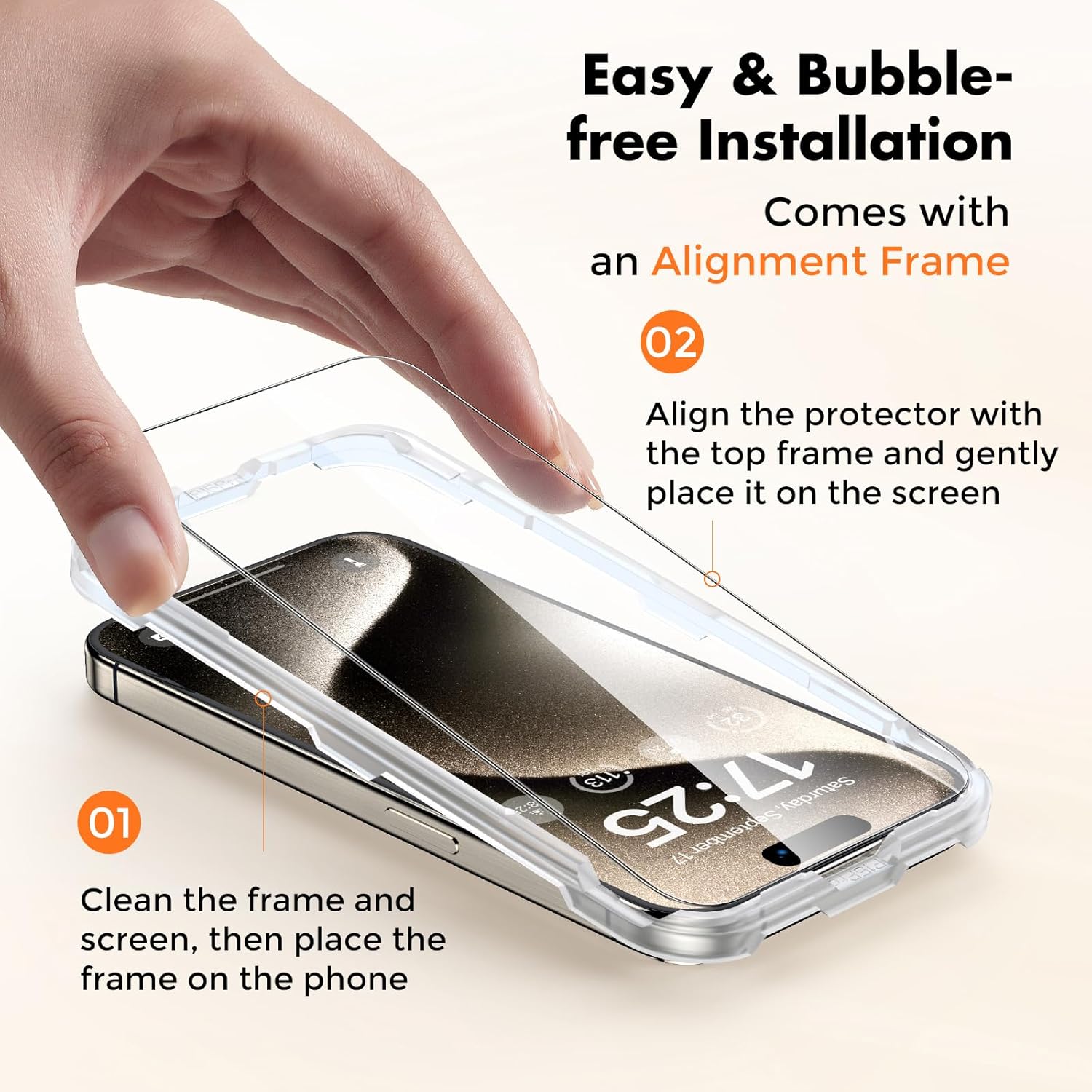 UNBREAKcable Tempered Glass Screen Protector for iPhone 15 Pro [Easy Installation Frame] [9H Hardness] [99.99% HD Clear][Bubble Free] for Apple 6.1” -2-Pack