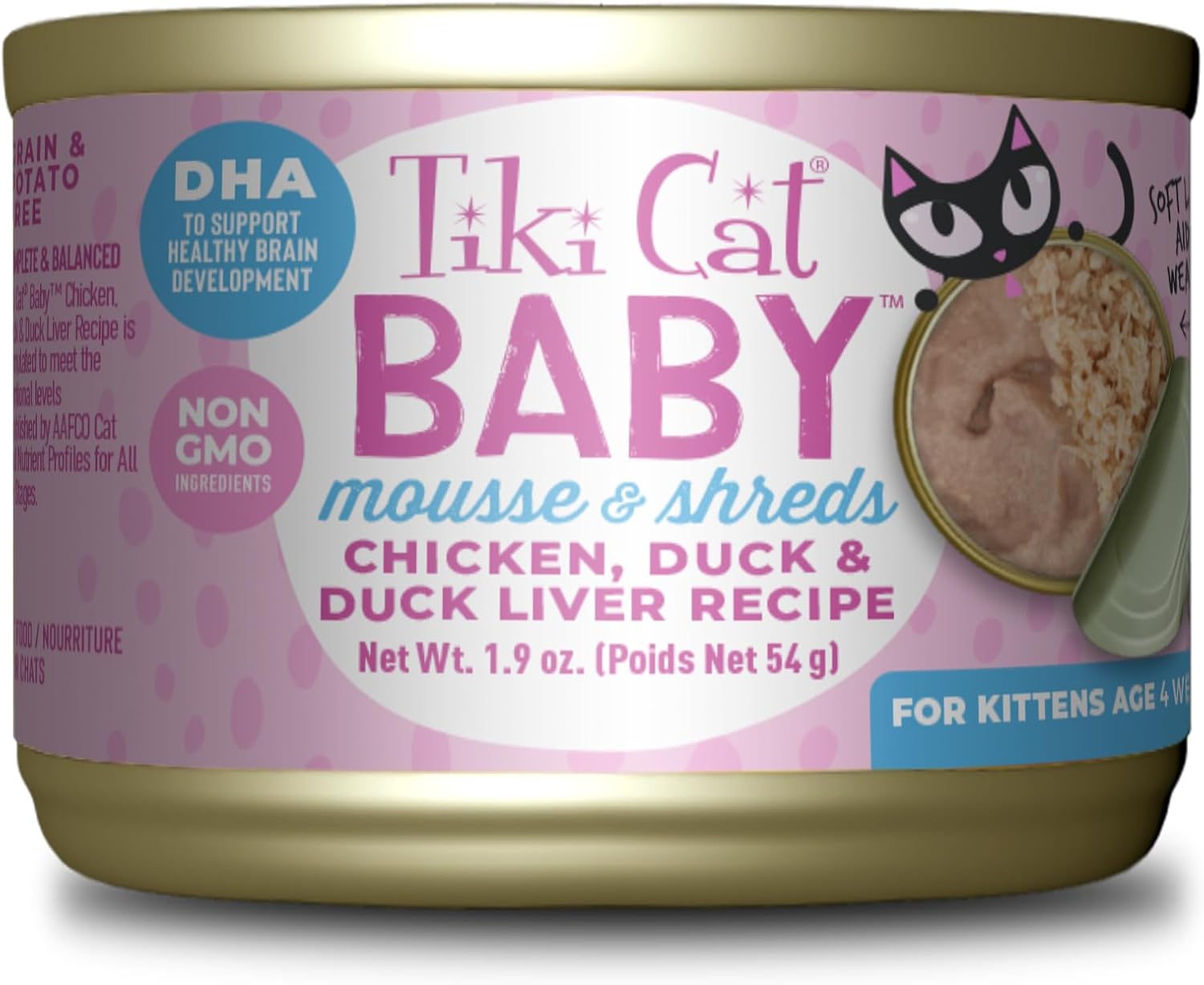 Tiki Cat Baby, Chicken Duck  Duck Liver Mousse amp; Shreds, High-Protein and Flavorful, Wet Cat Food for Kittens 4 Weeks Plus, 1.9 oz. Cans (Pack of 9) · v6