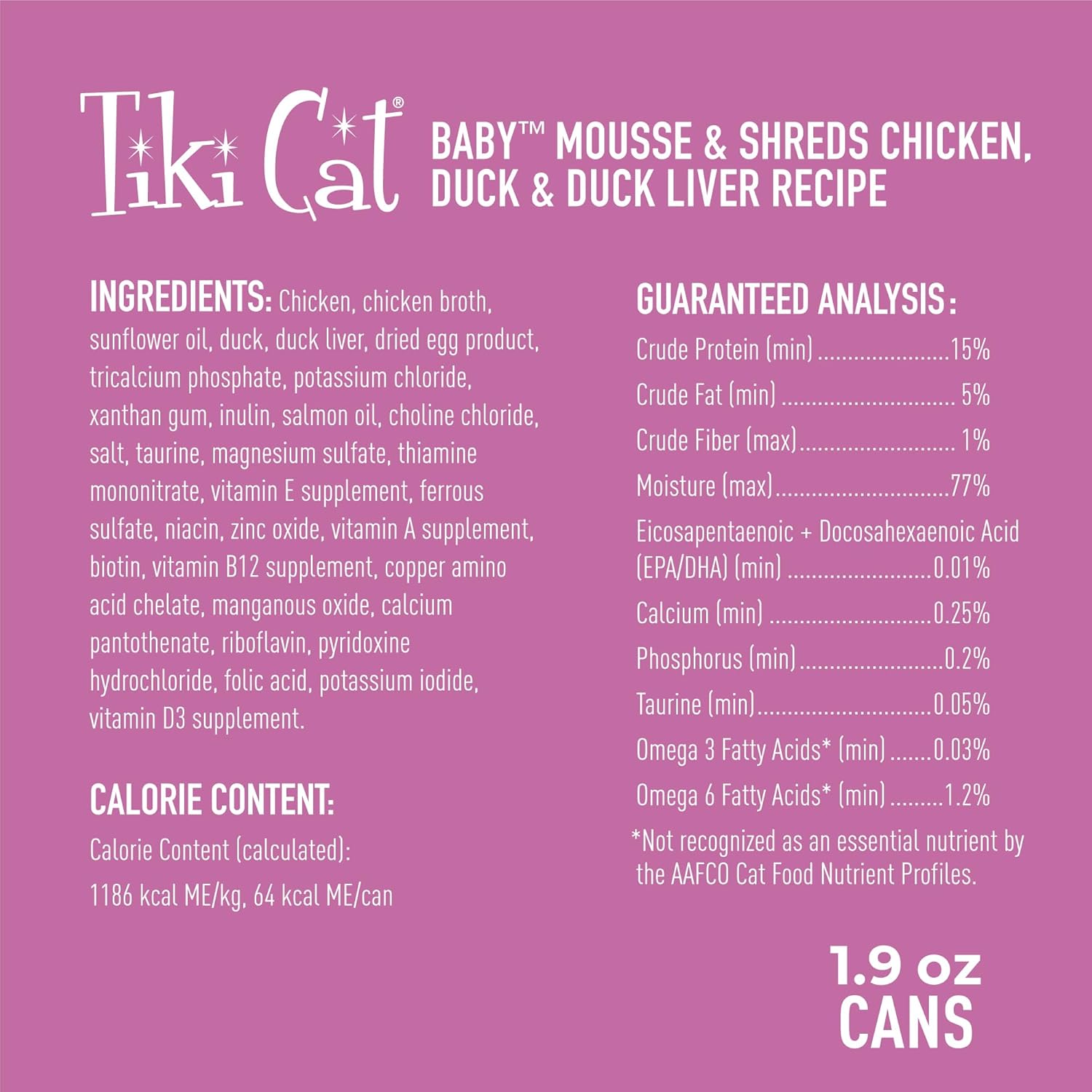 Tiki Cat Baby, Chicken Duck  Duck Liver Mousse amp; Shreds, High-Protein and Flavorful, Wet Cat Food for Kittens 4 Weeks Plus, 1.9 oz. Cans (Pack of 9) · v6