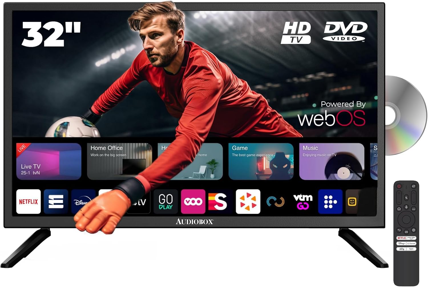Audiobox 32-Inch Smart TV with Built-in DVD Player, Bluetooth Remote Control, HD LED, 12V AC/DC Compatible - Perfect for RVs, Movies, Gaming, Travel  Home Entertainment, HDMI amp; USB Ports · v3
