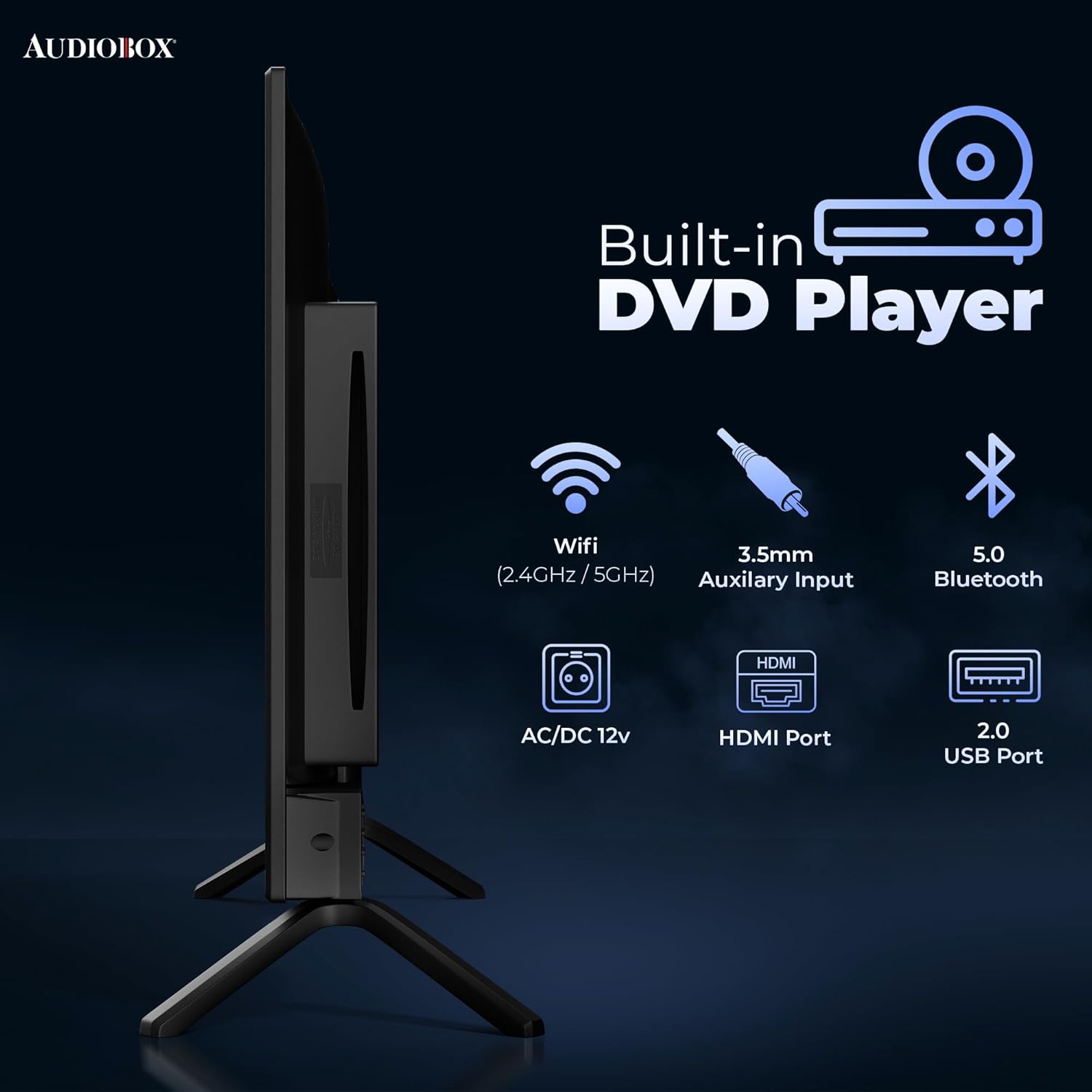Audiobox 32-Inch Smart TV with Built-in DVD Player, Bluetooth Remote Control, HD LED, 12V AC/DC Compatible - Perfect for RVs, Movies, Gaming, Travel Home Entertainment, HDMI amp; USB Ports · v3