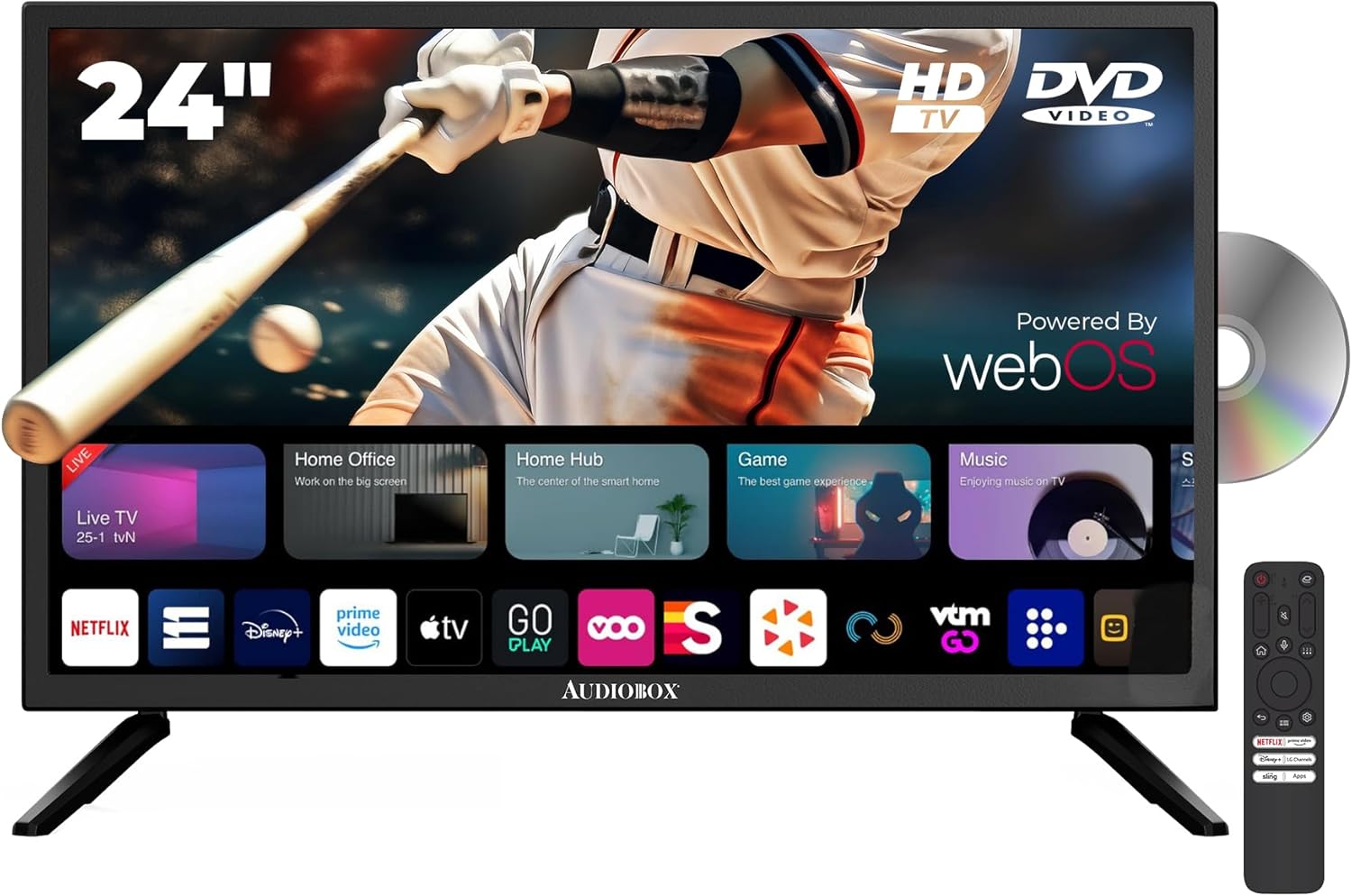 Audiobox Smart LED HDTV with Built-in DVD Player, AC/DC Compatible, Perfect for RVs, Movies, Gaming, HDMI, USB, 12V Included Cable, Ideal for Travel,  Home Entertainment (24-Inch) · v3
