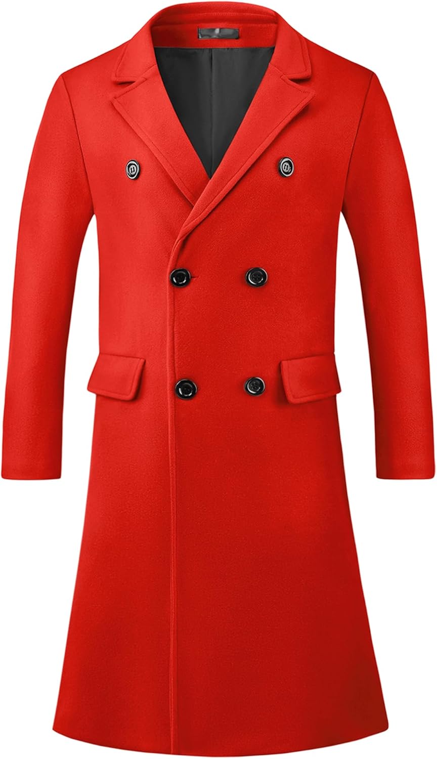 Lars Amadeus Overcoat for Mens Double Breasted Notched Collar Warm Winter Business Long Trench Coat with Pockets · v3
