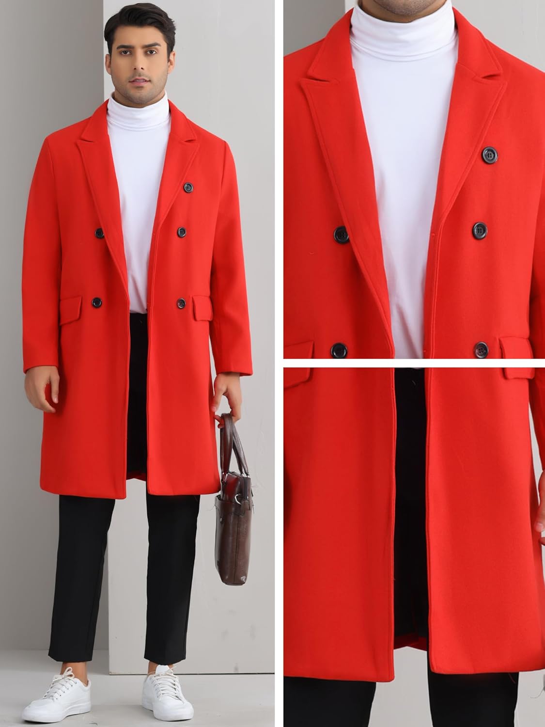 Lars Amadeus Overcoat for Mens Double Breasted Notched Collar Warm Winter Business Long Trench Coat with Pockets · v3