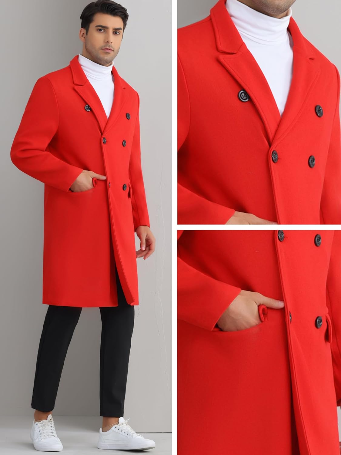 Lars Amadeus Overcoat for Mens Double Breasted Notched Collar Warm Winter Business Long Trench Coat with Pockets · v3