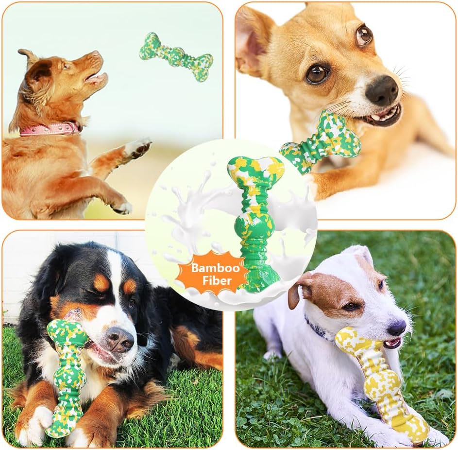 Jouets à mâcher indestructibles pour chiens agressifs, en fibre de bambou de qualité alimentaire, jouets à mâcher dégradables pour chiots, pour chiens de taille moyenne à grande, verts L