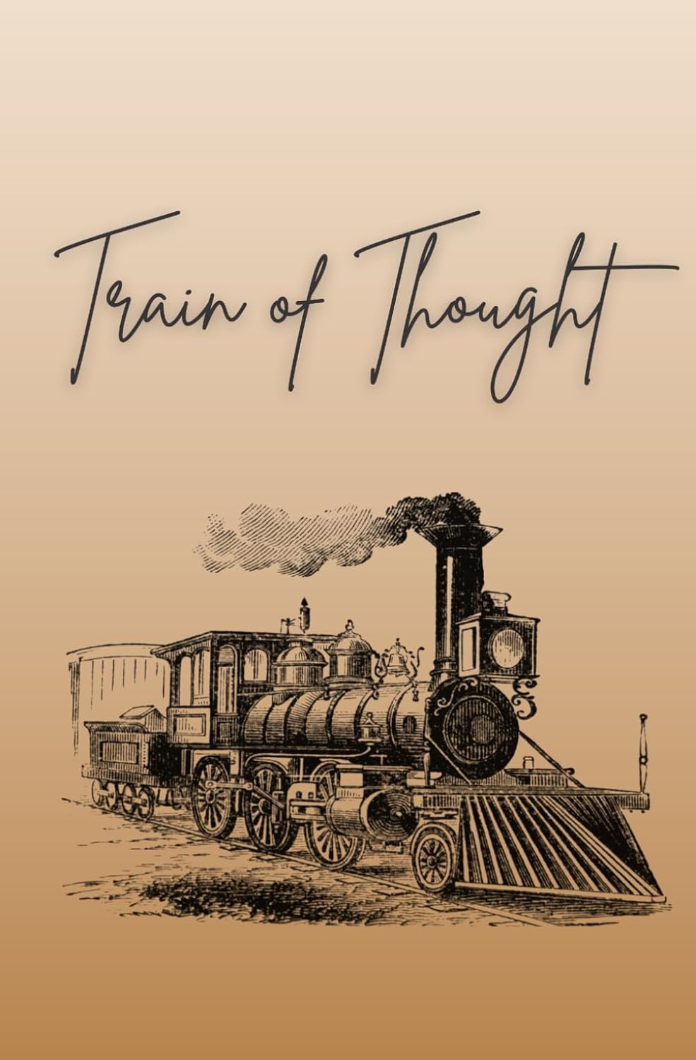 Train of Thought notebook, journal, 120 pages with colorized transparent train images, A5 size, steam train