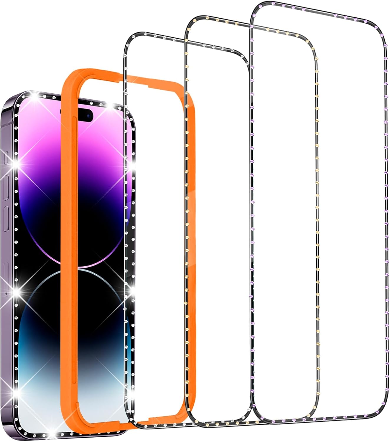 3 Pack Screen Protector with Diamonds for iPhone 15 Plus (6.7) Screen Protector Tempered Glass, Case Friendly Anti Scratch Bubble Free Ultra Resistant