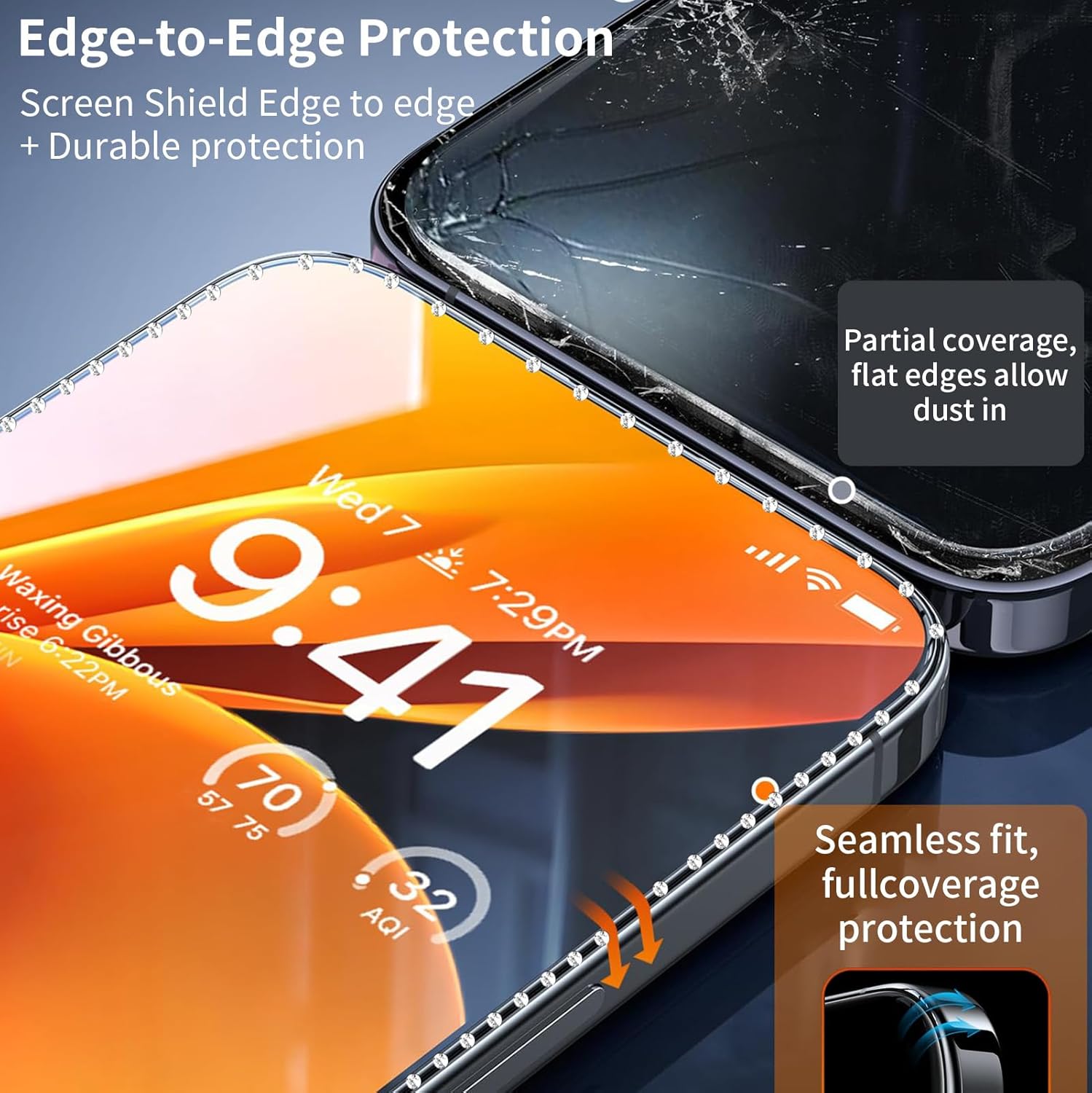 3 Pack Screen Protector with Diamonds for iPhone 15 Plus (6.7) Screen Protector Tempered Glass, Case Friendly Anti Scratch Bubble Free Ultra Resistant