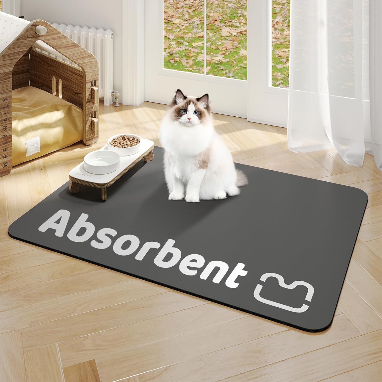 Kattenvoermat, absorberende hondenmat voor voer en water, kattenvoermat met rubberen achterkant, sneldrogende voermat voor huisdieren, waterdicht (17,7 x 23,6", grijs)