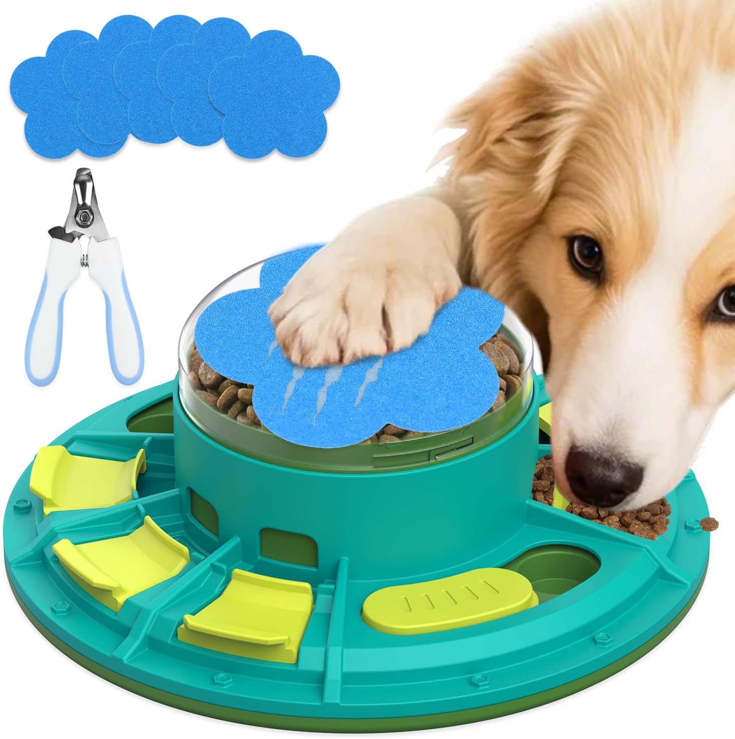 Dog Nail File Toy   Dog Puzzle Toy   Dog Slow Feeder, Dog Food Puzzle Toy Feeder with Dog Nail Scratch Board (Green)