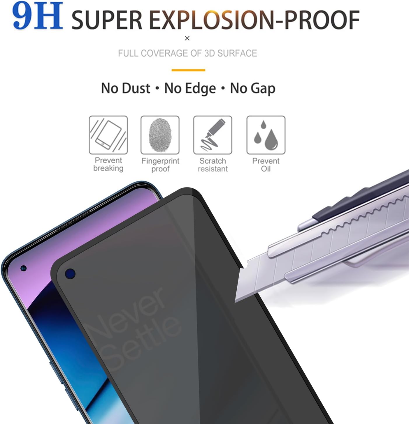 3 Pack Privacy Screen Protector for OnePlus Nord N20 5G [Anti-Spy Tempered Glass], Ultra HD, Anti-Scratch, Bubble-Free, Easy Install 9H Protective Glass for 1  Nord N20 5G