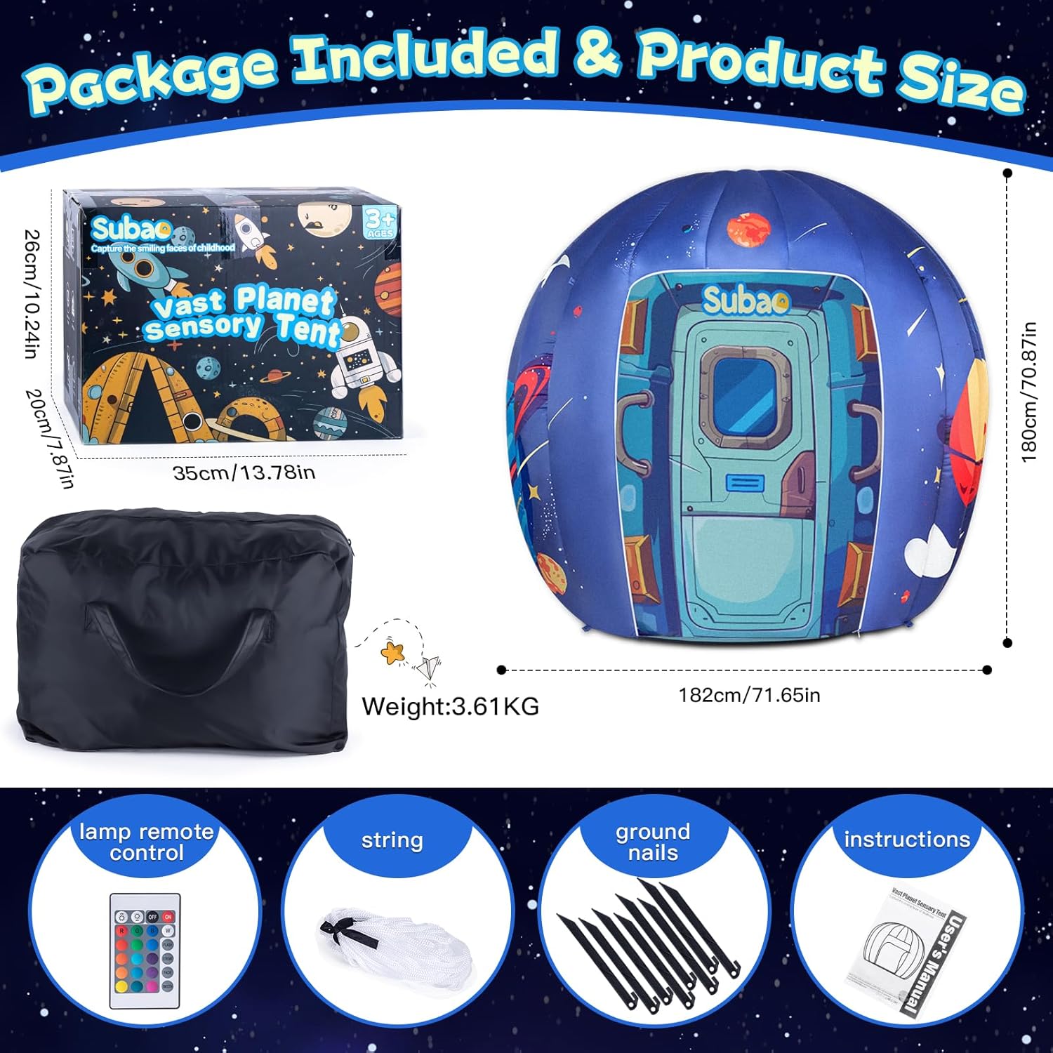Subao Sensory Toys for Kids with Autism,70 Vast Planet Sensory Tent with Light,Autism Sensory Products,Light Up ADHD Autism Toys,Toddler Kids Play Tent Indoor,Xmas Birthday Gifts for Autism Children · v3