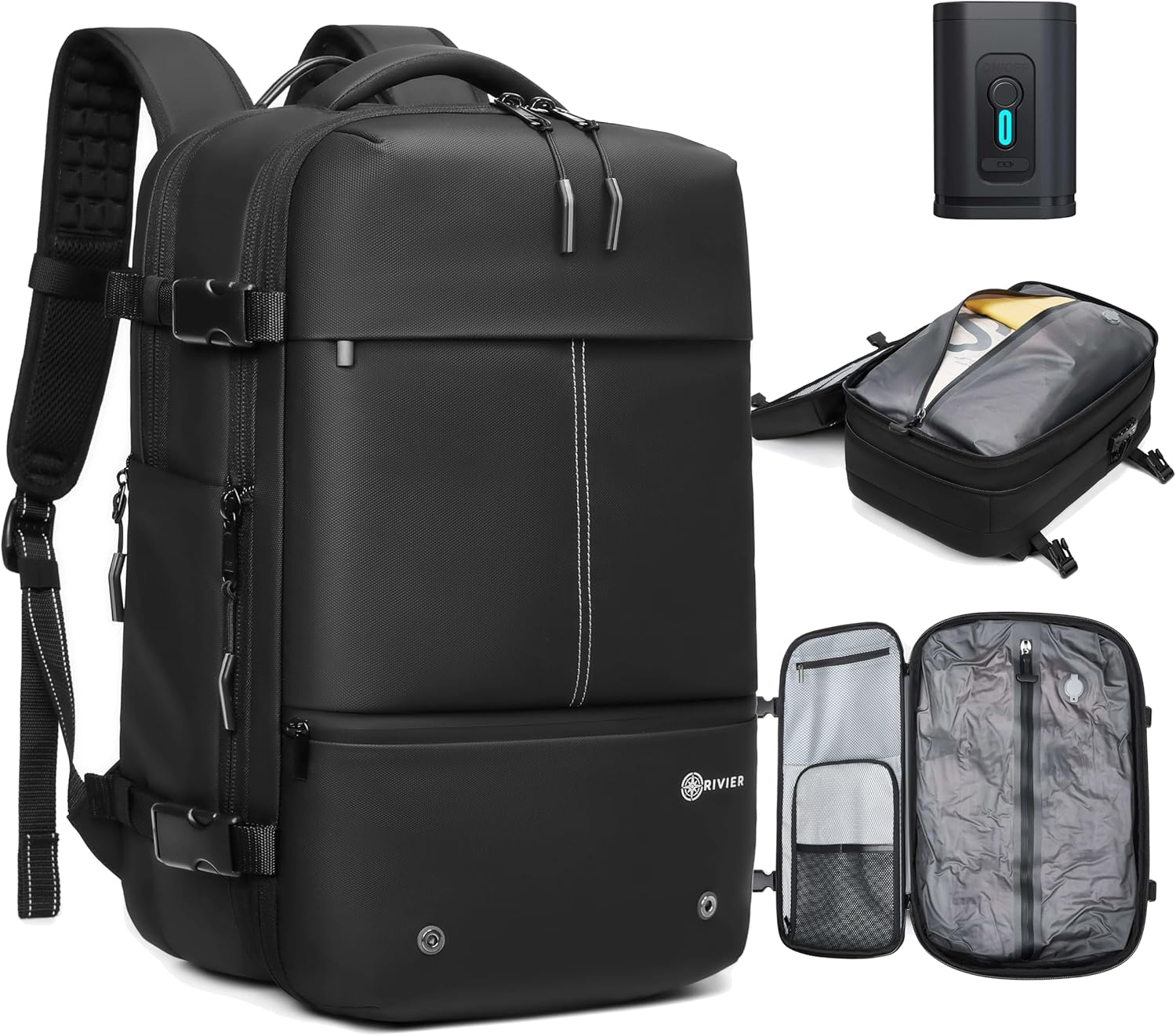 Airback-Laptop-Reiserucksack, erweiterbar mit Vakuumkompression und Pumpe, Tragetasche für persönliche Gegenstände mit Diebstahlsicherung, wasserfest, flugtauglicher 17-Zoll-Laptop, Herren und Damen, Vacpack