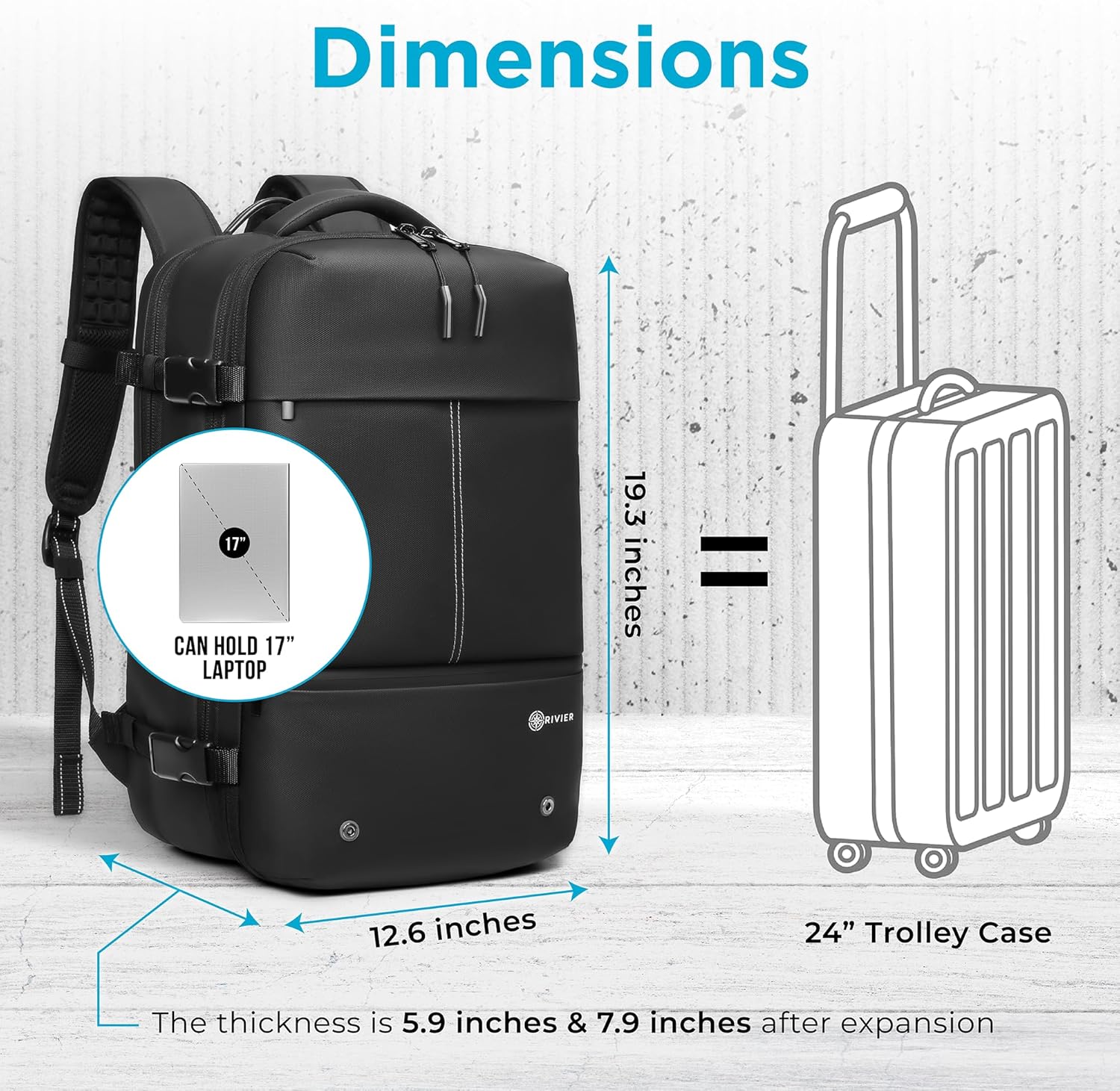 Airback-Laptop-Reiserucksack, erweiterbar mit Vakuumkompression und Pumpe, Tragetasche für persönliche Gegenstände mit Diebstahlsicherung, wasserfest, flugtauglicher 17-Zoll-Laptop, Herren und Damen, Vacpack