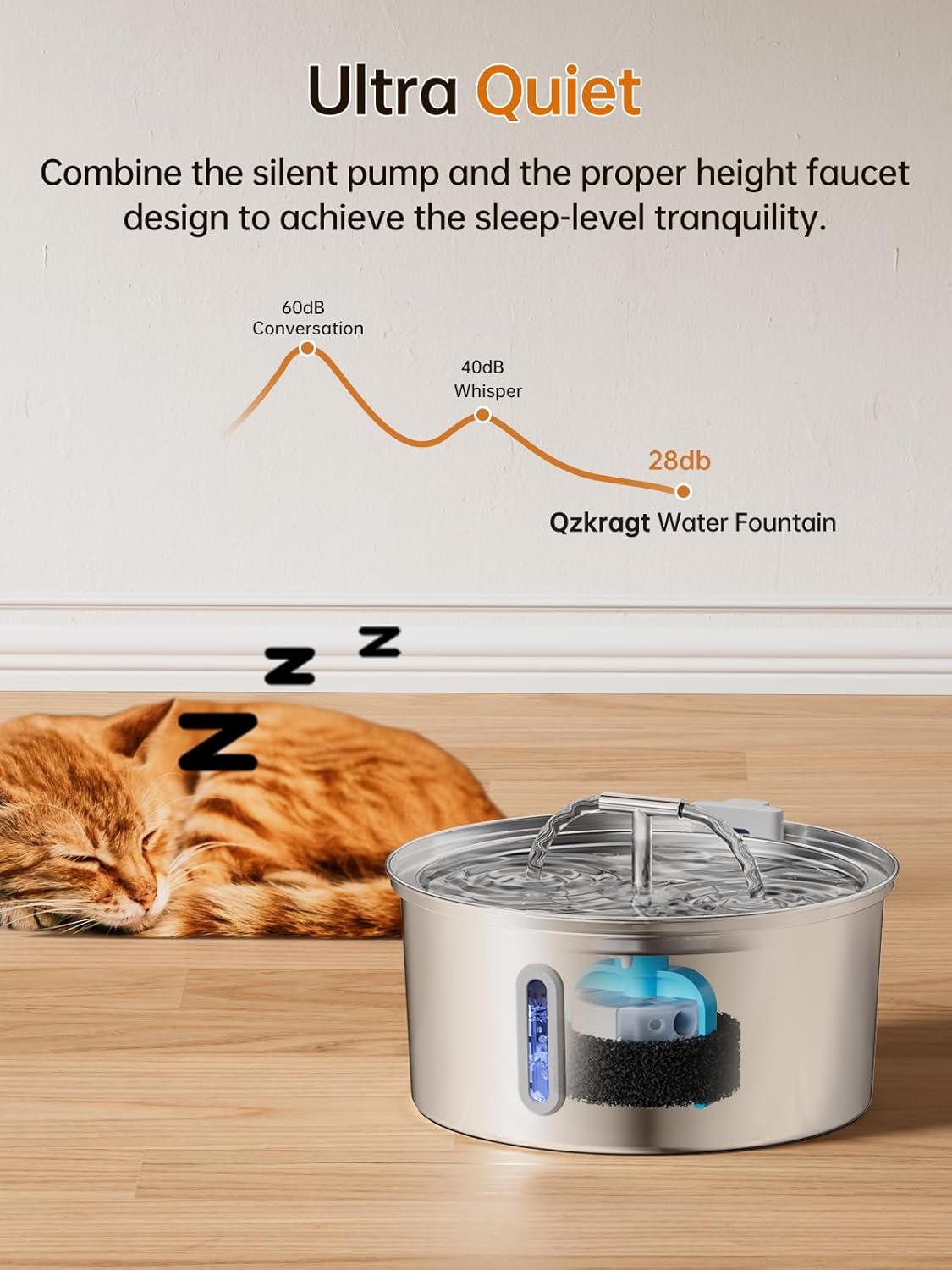 Cat Water Fountain Stainless Steel, 3.2L/108Oz Pet Water Fountain for Drinking, Automatic Metal Dog Water Dispenser Bowl with Quiet Pump, Dual-Stream, Filtration for Cats, Dogs, Multiple Pets Indoor · v6