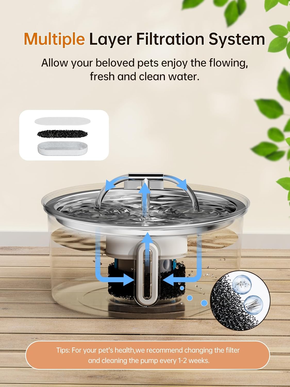 Cat Water Fountain Stainless Steel, 3.2L/108Oz Pet Water Fountain for Drinking, Automatic Metal Dog Water Dispenser Bowl with Quiet Pump, Dual-Stream, Filtration for Cats, Dogs, Multiple Pets Indoor · v6