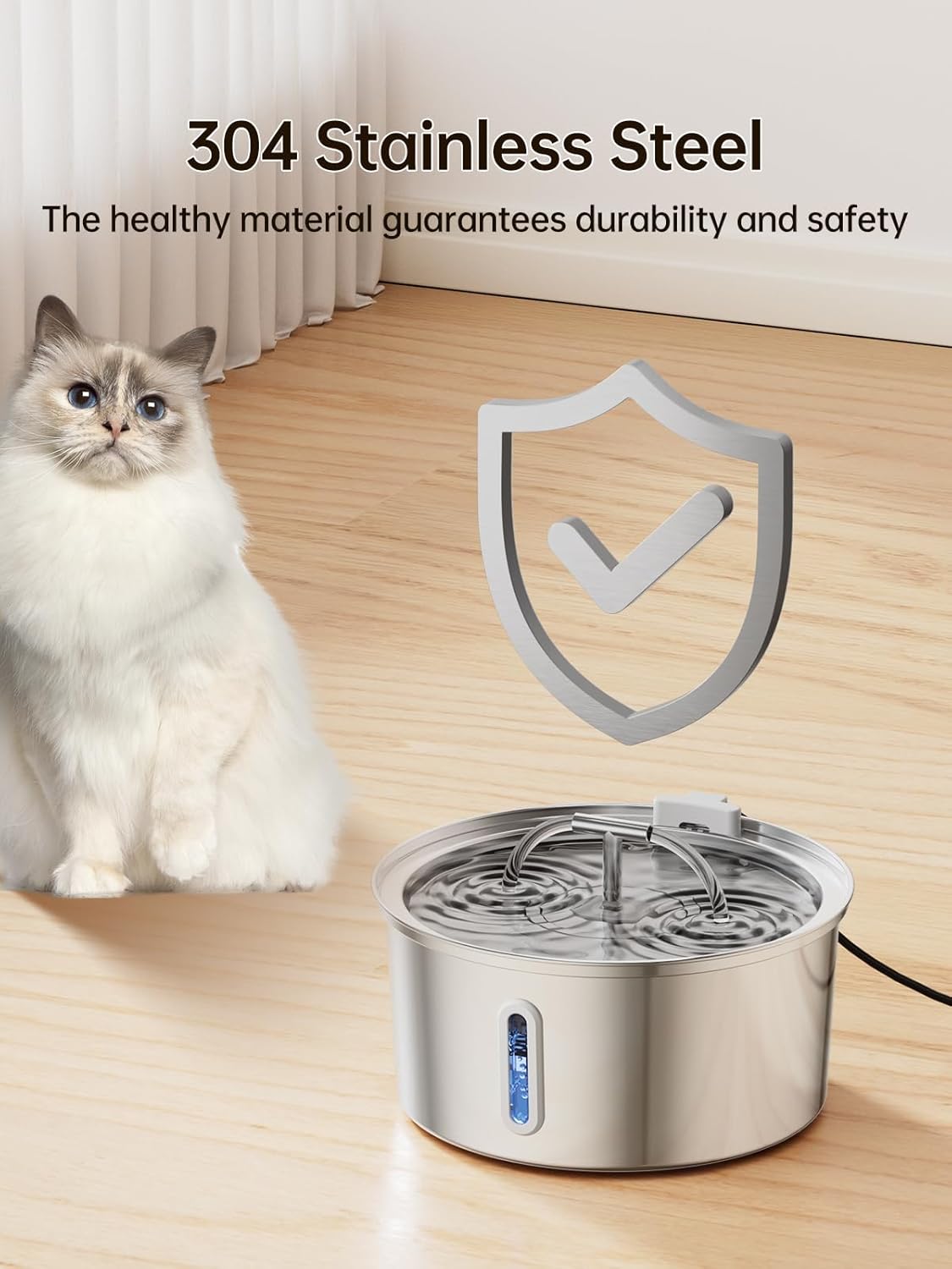 Cat Water Fountain Stainless Steel, 3.2L/108Oz Pet Water Fountain for Drinking, Automatic Metal Dog Water Dispenser Bowl with Quiet Pump, Dual-Stream, Filtration for Cats, Dogs, Multiple Pets Indoor · v6