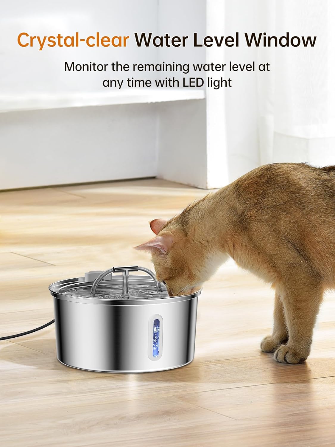 Cat Water Fountain Stainless Steel, 3.2L/108Oz Pet Water Fountain for Drinking, Automatic Metal Dog Water Dispenser Bowl with Quiet Pump, Dual-Stream, Filtration for Cats, Dogs, Multiple Pets Indoor · v6