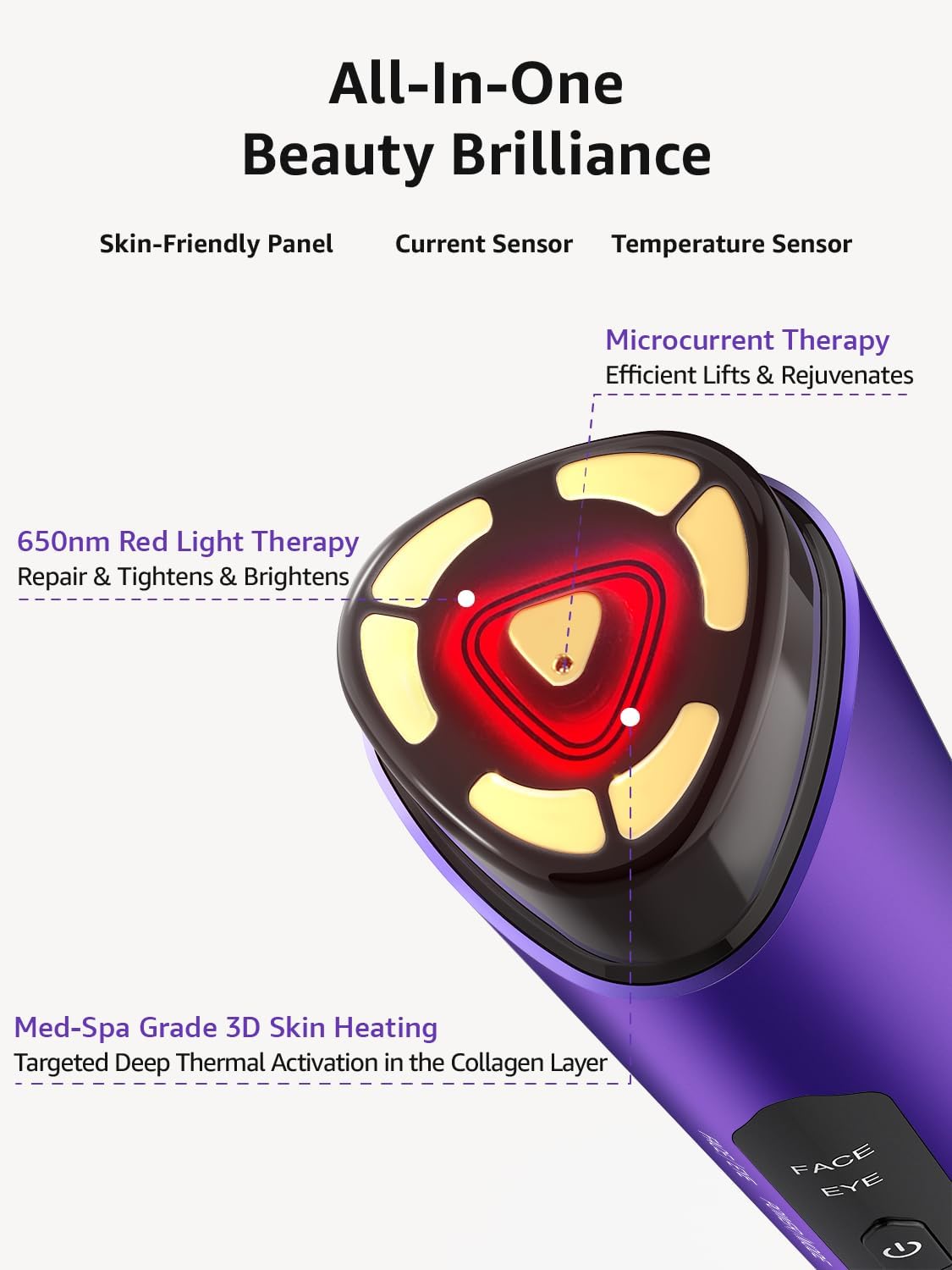 Skin Tightening Face Machine, Facial Massager Light Therapy for Face, 3 in 1 Microcurrent Facial Device Home Use Anti-Aging Device, 5 Level for Facial Firming, Wrinkle, Lifting, Toning, Glow Boost · v8