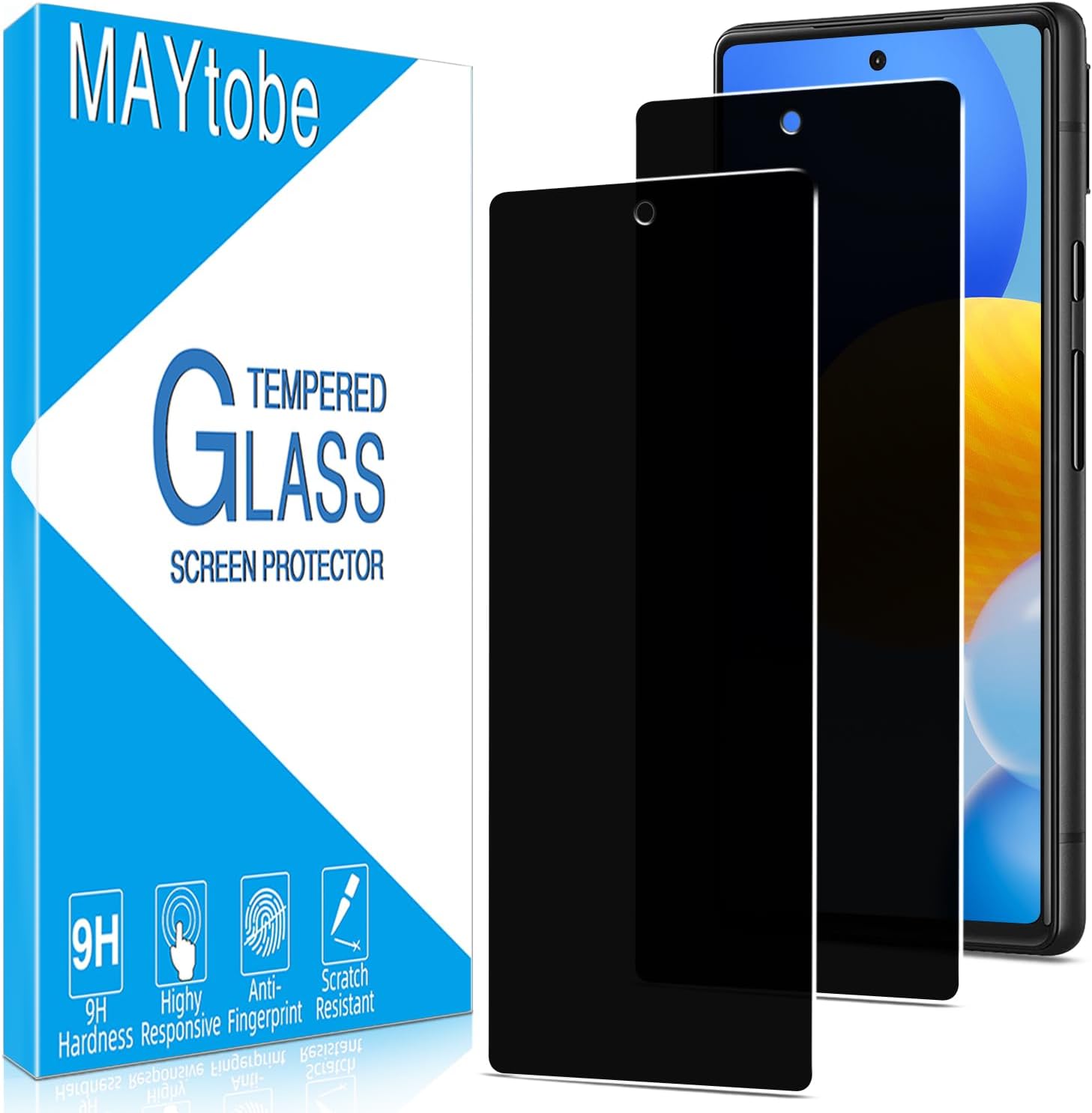 MAYtobe [2 Pack Privacy Screen Protector For Google Pixel 6A Tempered Glass, 9H Hardness, Anti Scratch, Anti Spy, Case Friendly, Easy to Install
