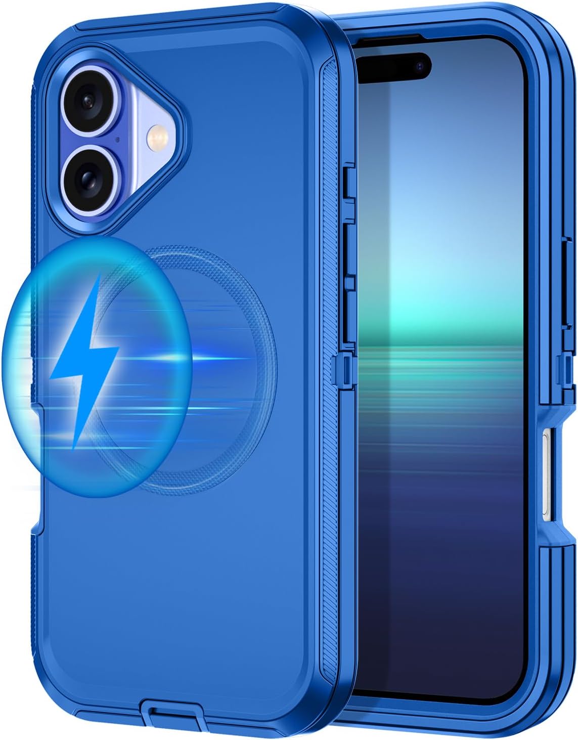 I-HONVA for iPhone 16 Case [Compatible with MagSafe] Shockproof 3-Layer Full Body Protection [Without Screen Protector] Rugged Heavy Duty Cover Case for Apple iPhone 16 6.1,Sea Blue · v8