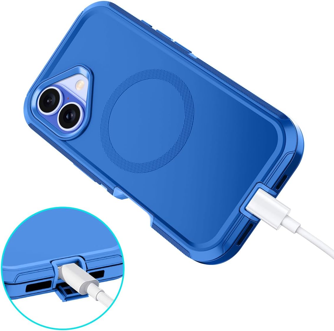 Чехол I-HONVA для iPhone 16 [совместим с MagSafe] Ударопрочный 3-слойный чехол для всей поверхности [без защитной пленки] Прочный прочный чехол для Apple iPhone 16 6.1, цвет морской волны