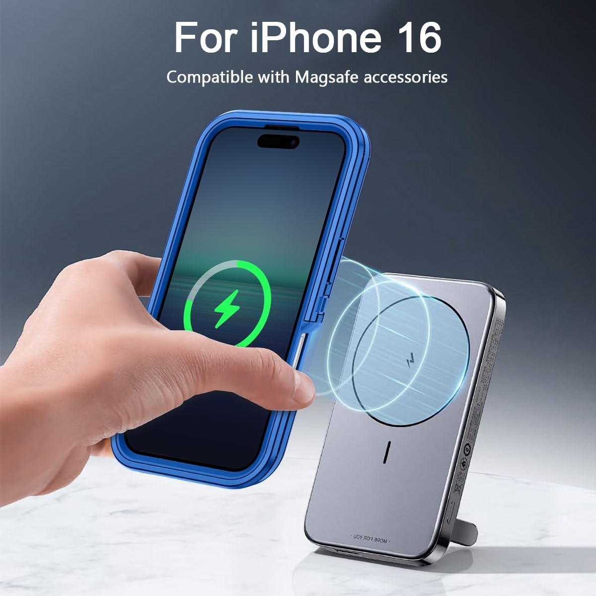 Чехол I-HONVA для iPhone 16 [совместим с MagSafe] Ударопрочный 3-слойный чехол для всей поверхности [без защитной пленки] Прочный прочный чехол для Apple iPhone 16 6.1, цвет морской волны