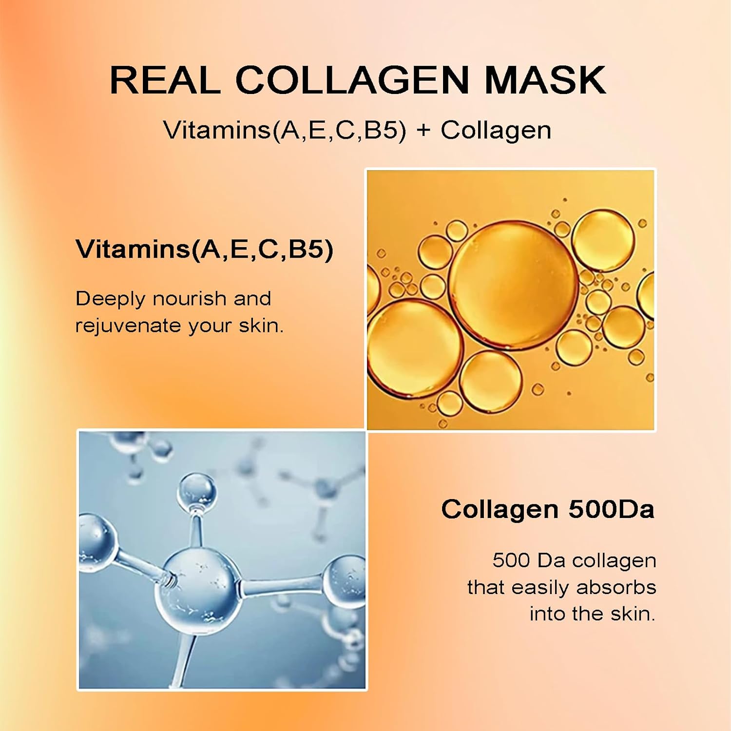 Vitamins Collagen Face Mask, Deep Collagen Overnight Mask, Korean Collagen Mask Firming and Hydration, Bio-Collagen Real Deep Mask Enhanced Skin Elasticity, Hydrating Korean Skin Care, 5-Pack · v3