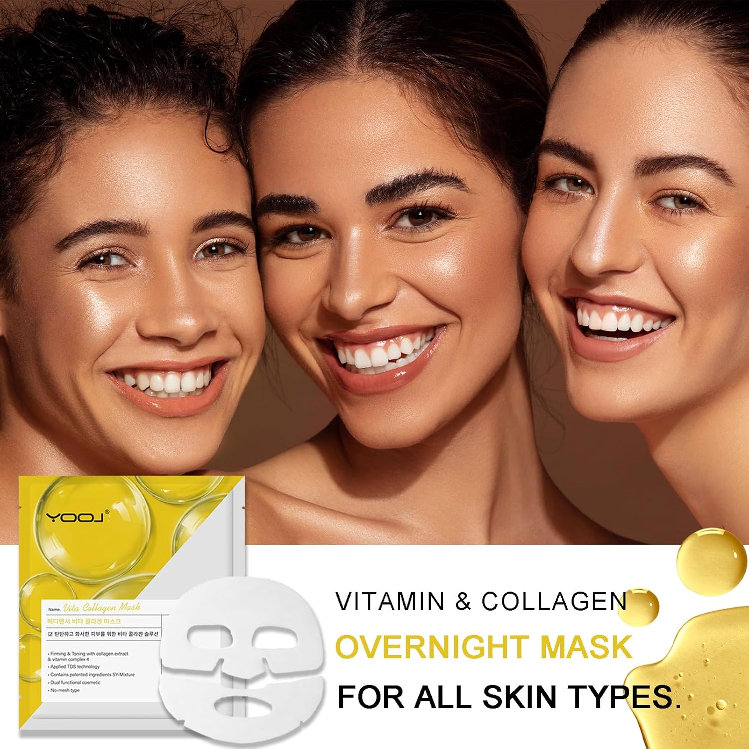 Vitamins Collagen Face Mask, Deep Collagen Overnight Mask, Korean Collagen Mask Firming and Hydration, Bio-Collagen Real Deep Mask Enhanced Skin Elasticity, Hydrating Korean Skin Care, 5-Pack · v3