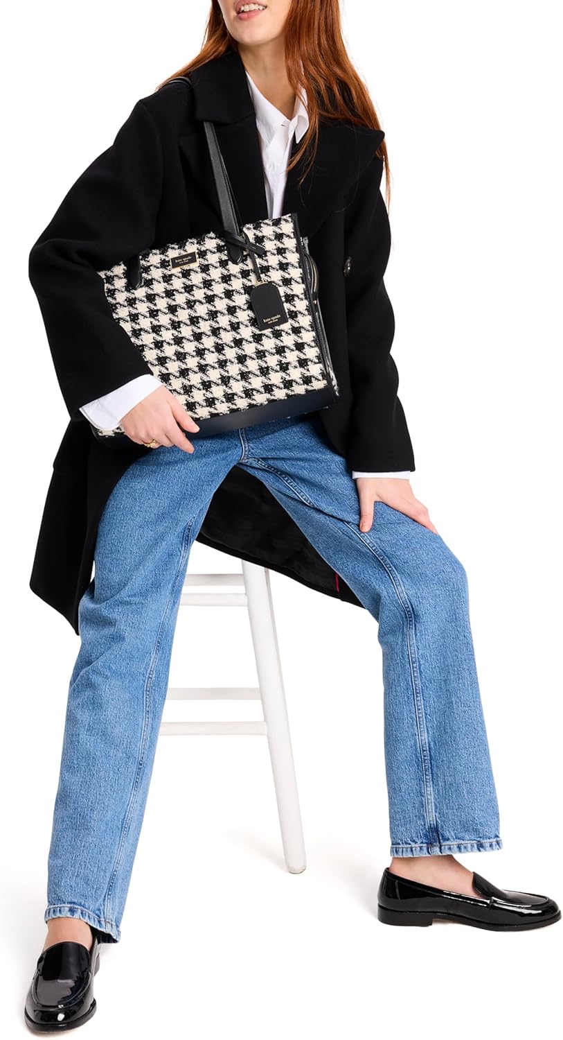 kate spade new york Womens Manhattan Houndstooth Tweed Market Tote · v2