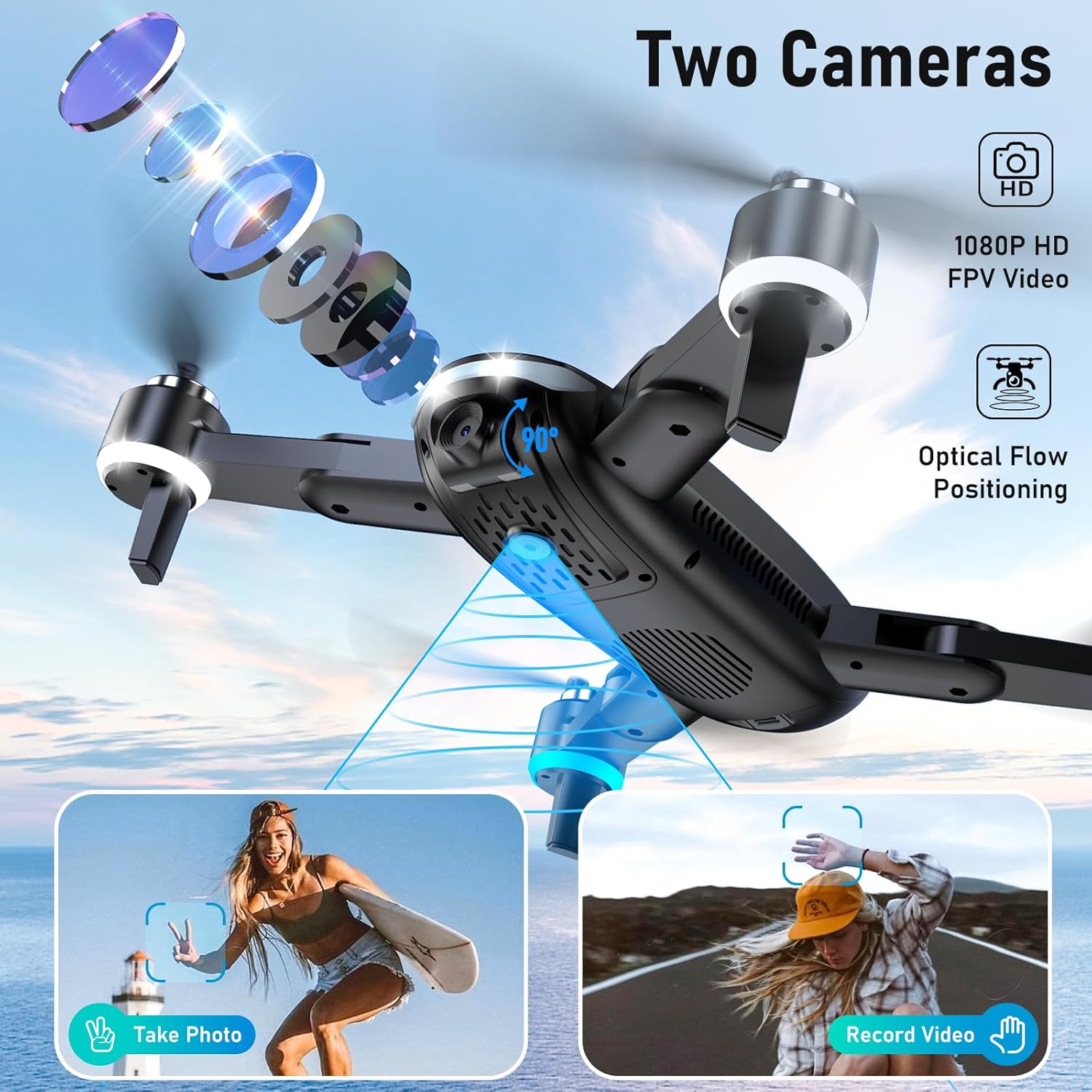 Drone with Camera, Mini Drone for Kids with 1080P HD FPV Camera, Brushless Motor, One Key Take Off/Land, Optical Flow Positioning, 360°Flip, Waypoint Fly, Gestures Selfie, 3 Speeds, 2 Batteries, Toys for Beginners · v4