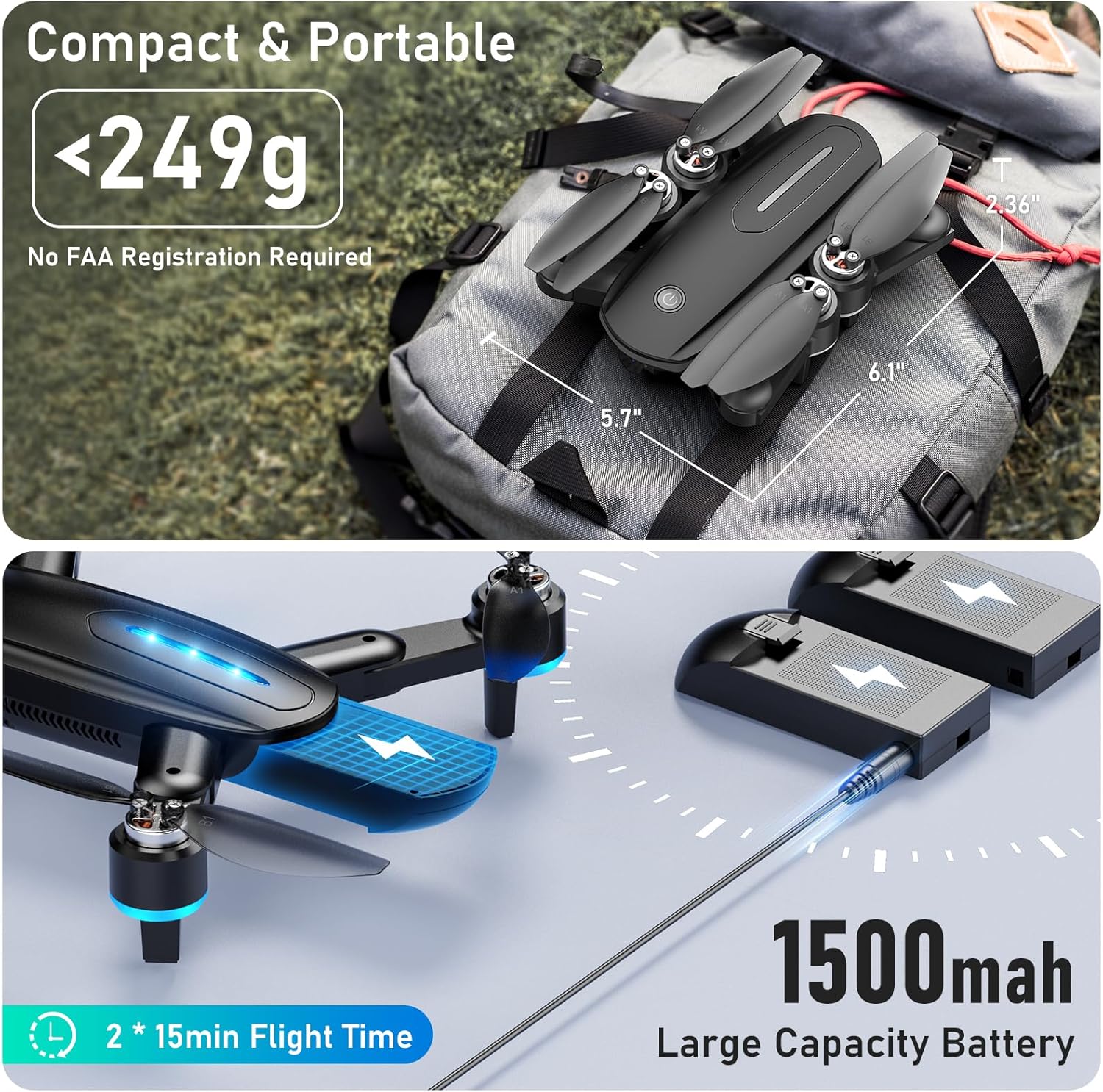 Drone with Camera, Mini Drone for Kids with 1080P HD FPV Camera, Brushless Motor, One Key Take Off/Land, Optical Flow Positioning, 360°Flip, Waypoint Fly, Gestures Selfie, 3 Speeds, 2 Batteries, Toys for Beginners · v4