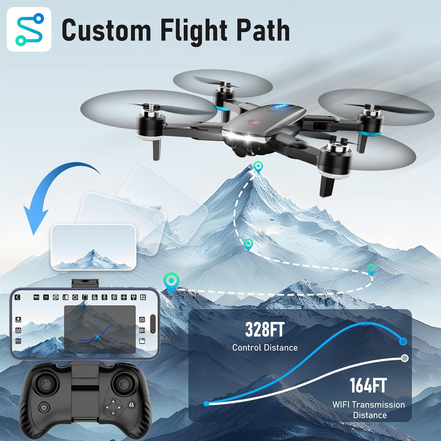 Drone with Camera, Mini Drone for Kids with 1080P HD FPV Camera, Brushless Motor, One Key Take Off/Land, Optical Flow Positioning, 360°Flip, Waypoint Fly, Gestures Selfie, 3 Speeds, 2 Batteries, Toys for Beginners · v4