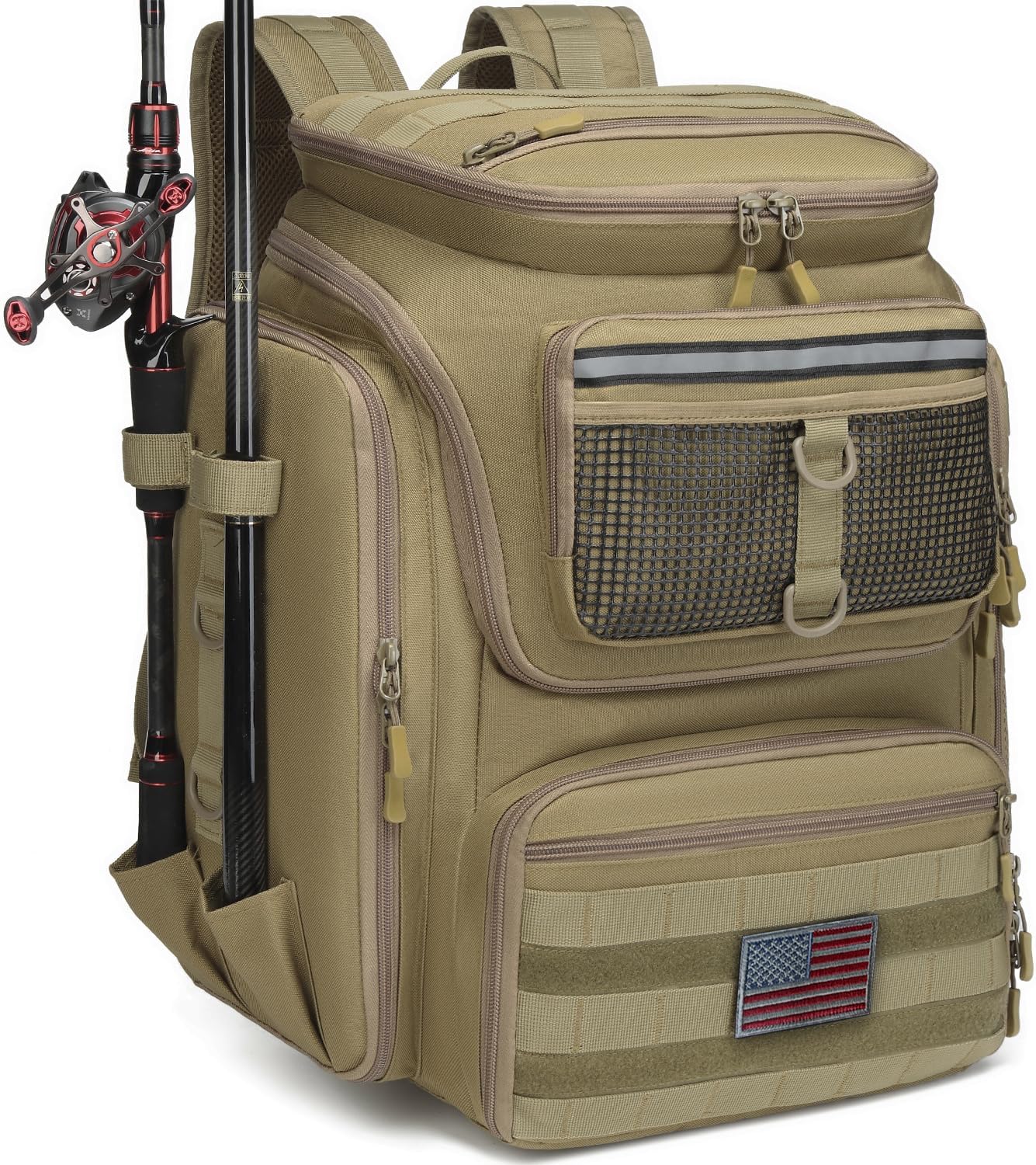 HAMBOLY Fishing Backpack with Rod Holders, 40L Tackle Box Backpack for Fishing Gear, Waterproof Fishing Tackle Bag for Men