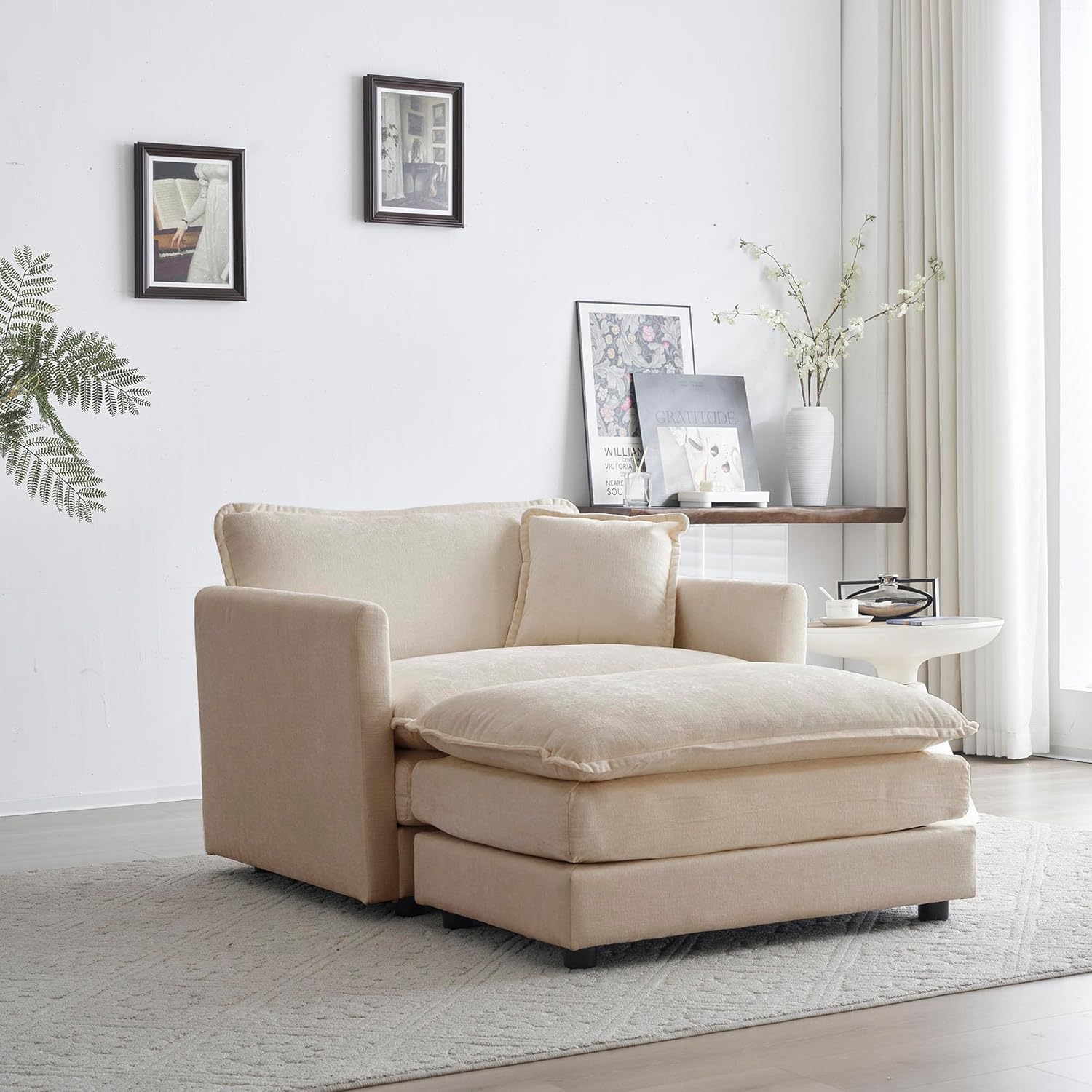 Eafurn Comfy Chenille Upholstered Accent Chair with Movable Ottoman,Oversized Single Sofa Couch Deep Seat Lounge Armchair for Living Room Bedroom Office Apartment, Coffee 57.4 · v2