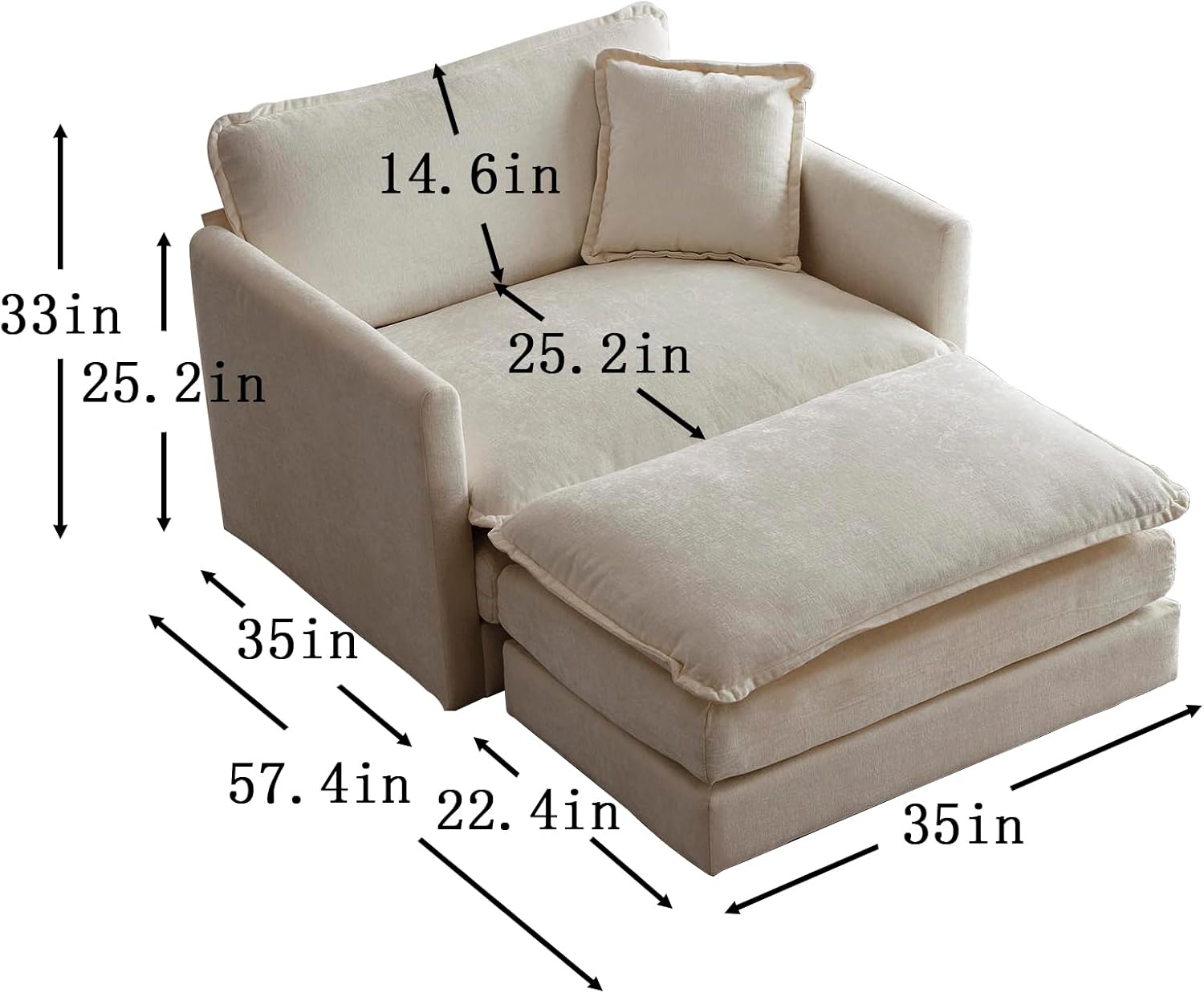 Eafurn Comfy Chenille Upholstered Accent Chair with Movable Ottoman,Oversized Single Sofa Couch Deep Seat Lounge Armchair for Living Room Bedroom Office Apartment, Coffee 57.4 · v2